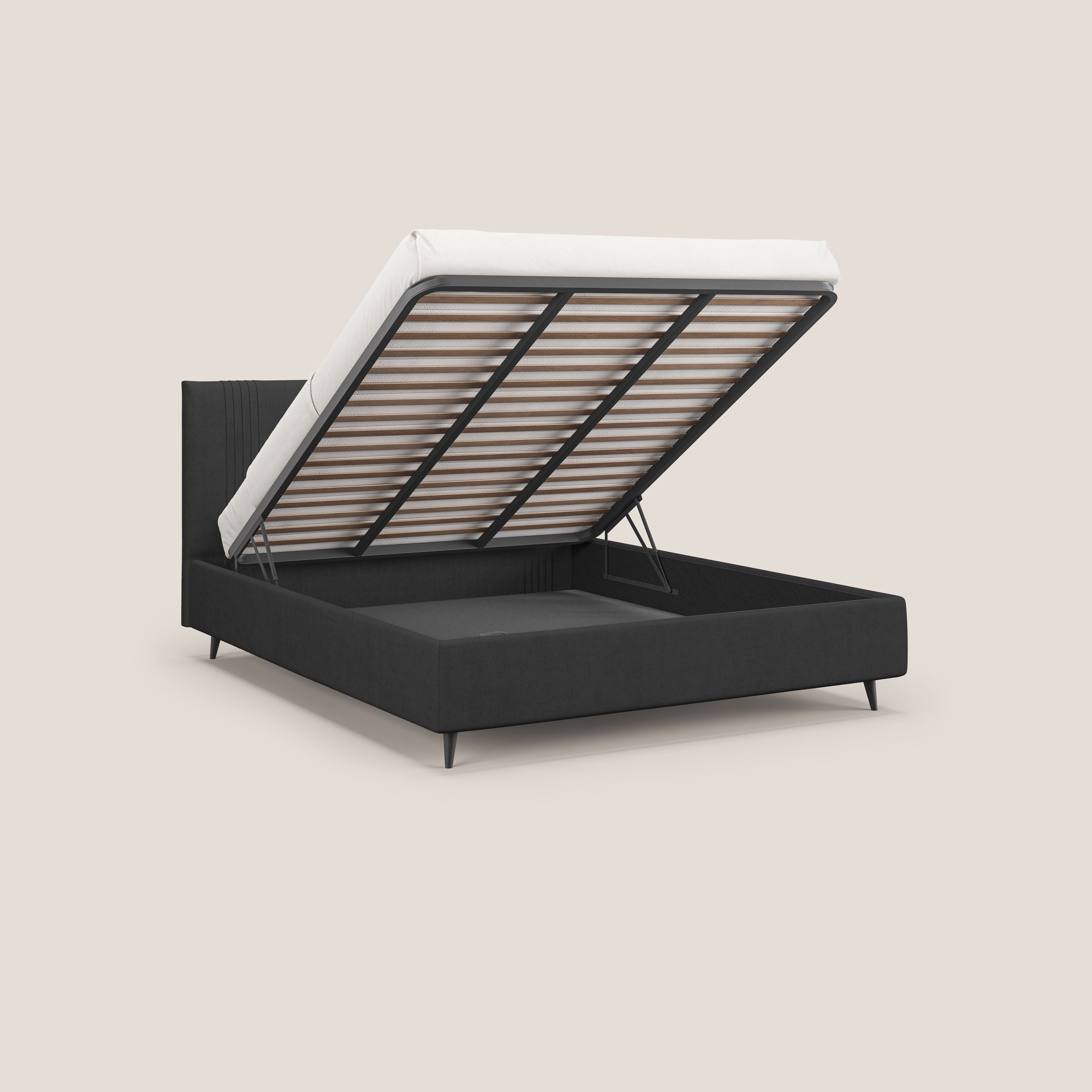 Yvonne letto contenitore in morbido tessuto impermeabile T02 nero - divani.store