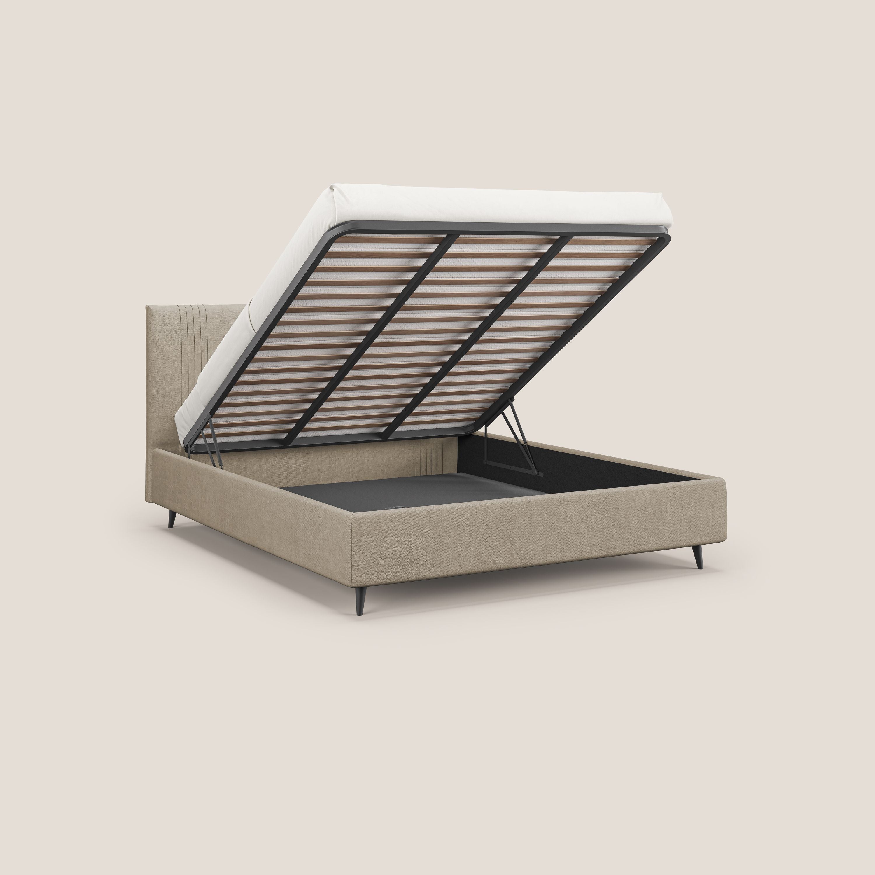 Yvonne letto contenitore in morbido tessuto impermeabile T02 beige - divani.store