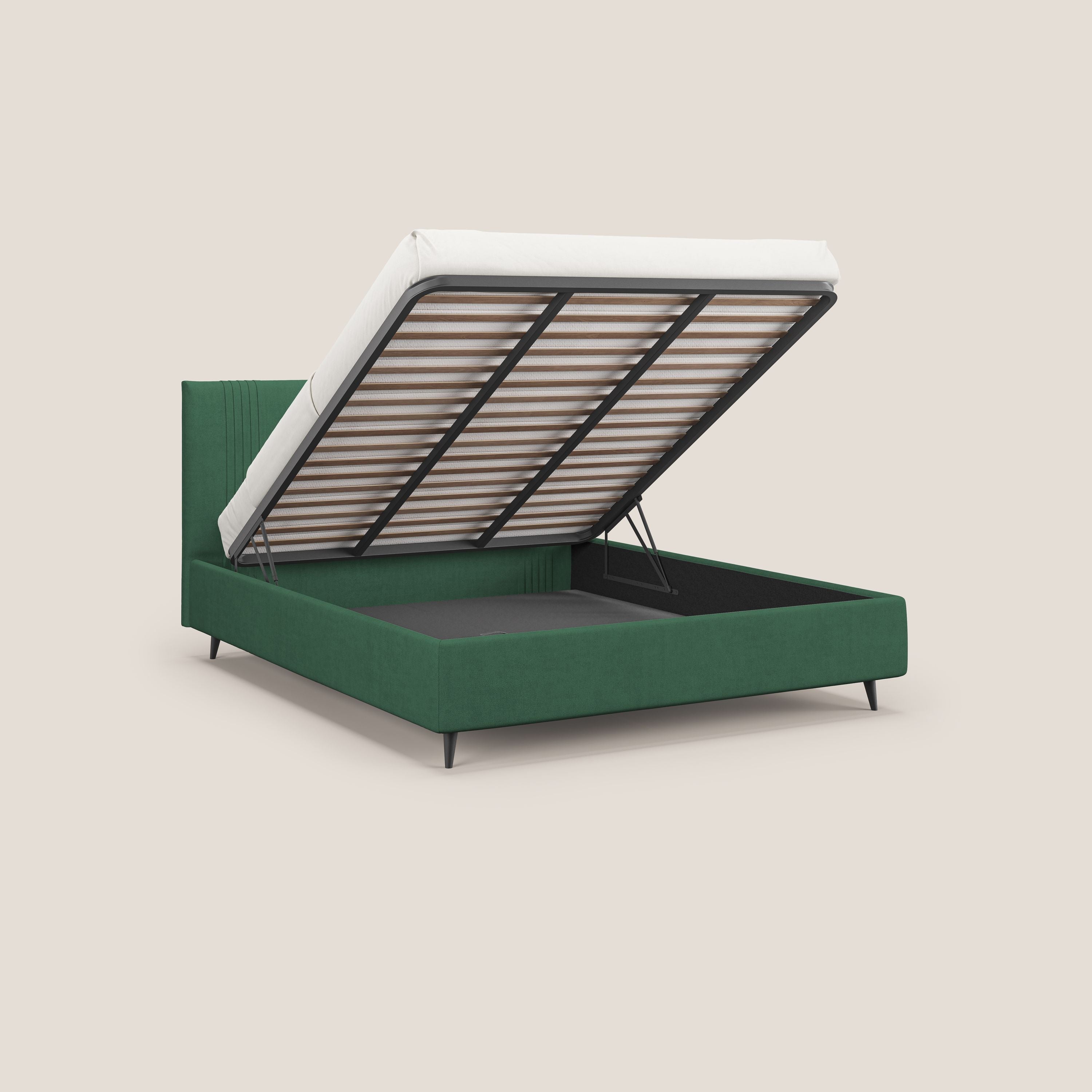 Yvonne letto contenitore in morbido tessuto impermeabile T02 verde - divani.store