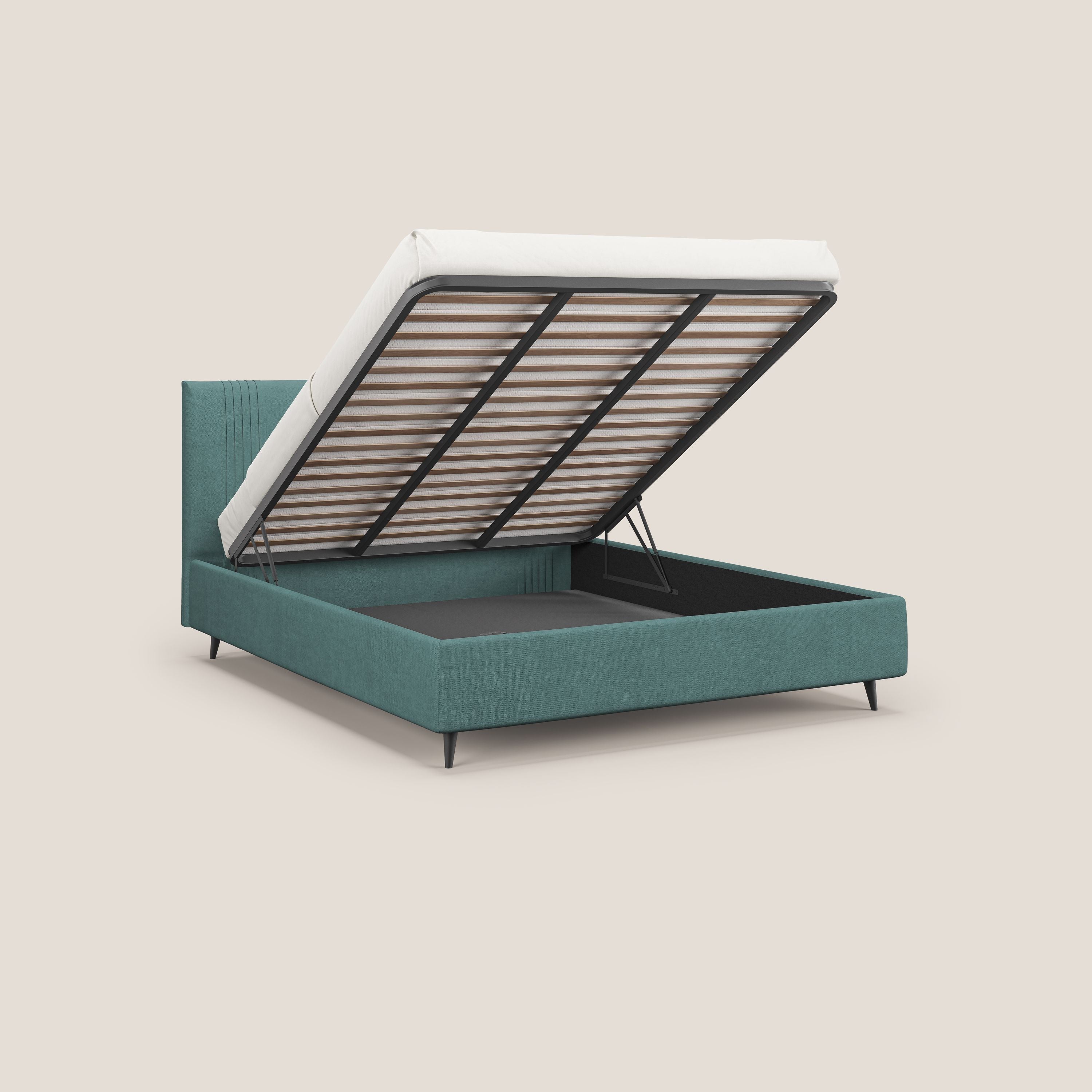 Yvonne letto contenitore in morbido tessuto impermeabile T02 petrolio - divani.store