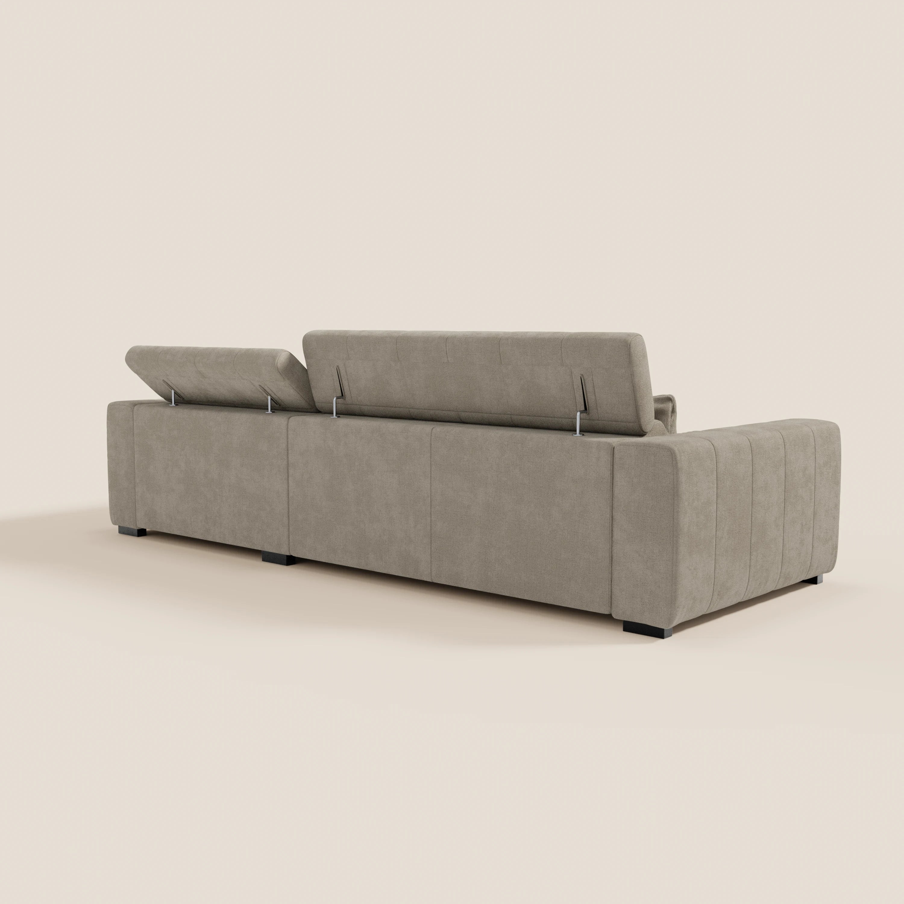 Doric Divano angolare con penisola e sedute allungabili con relax elettrico - poggiatesta reclinabili in tessuto smacchiabile T23 - divani.store