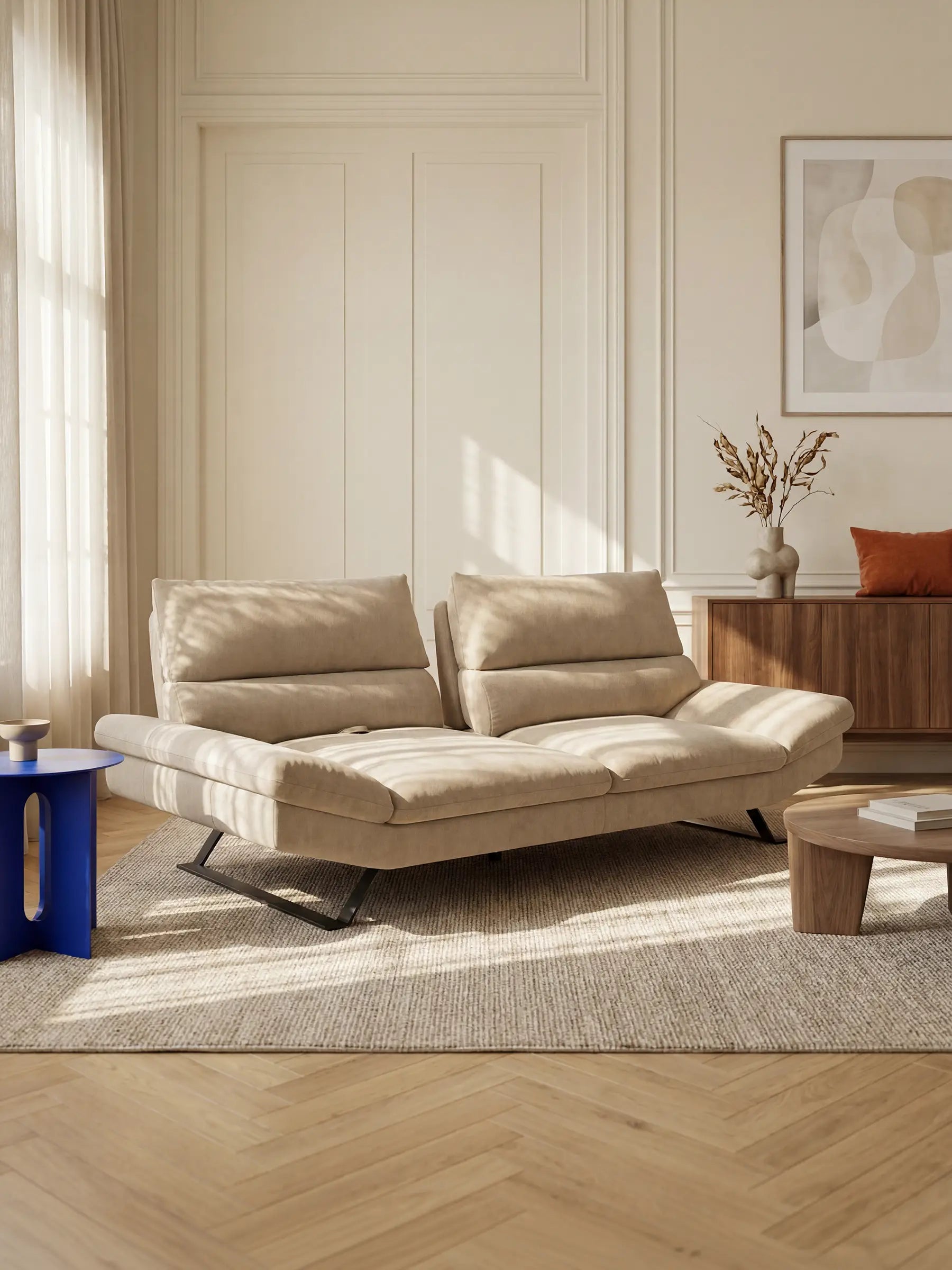 Eclipse Canapé au design moderne 2 et 3 places avec dossiers coulissants - pieds hauts en élégante microfibre détachable T11