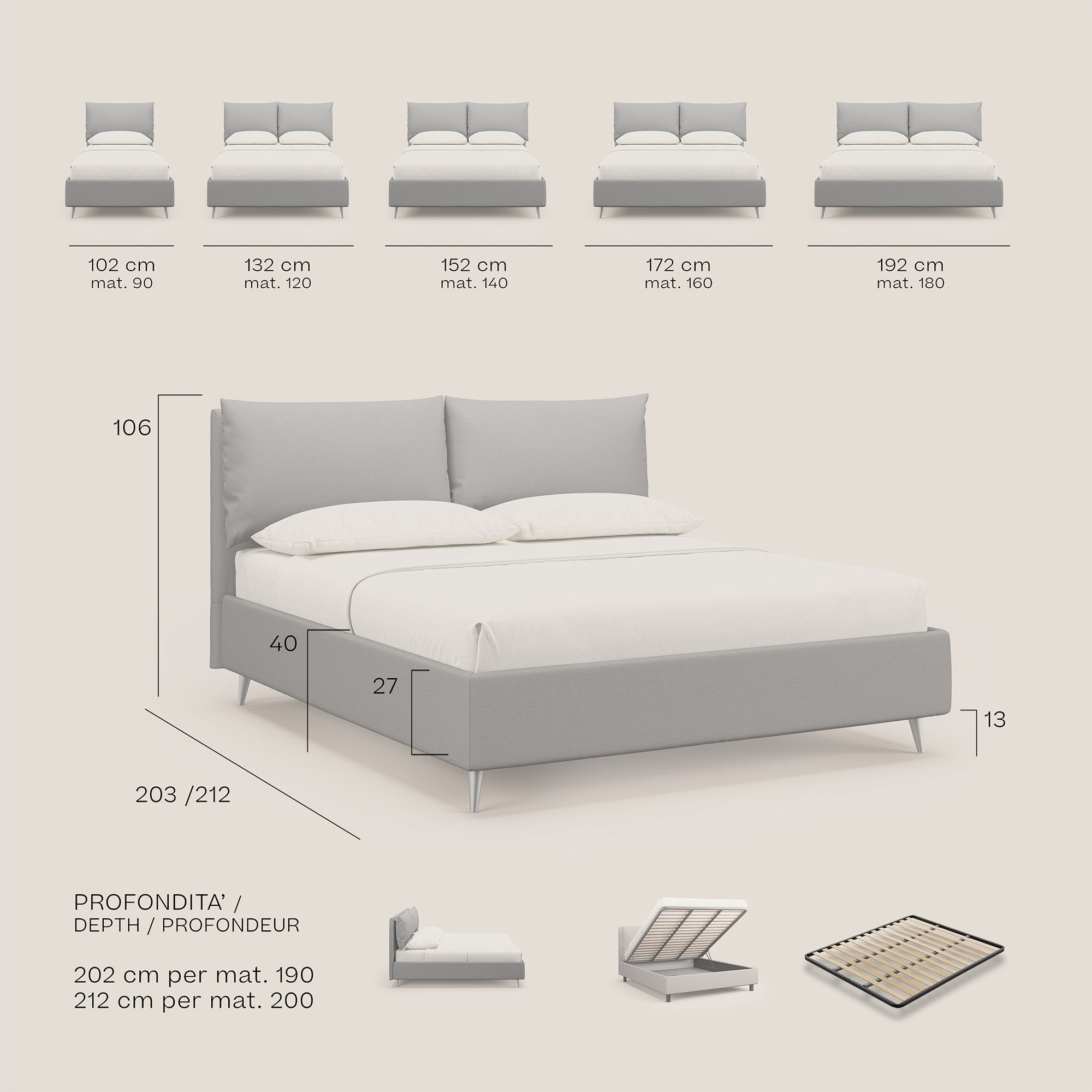 Elsa letto imbottito con vano contenitore in tessuto smacchiabile T05 carta da zucchero - divani.store