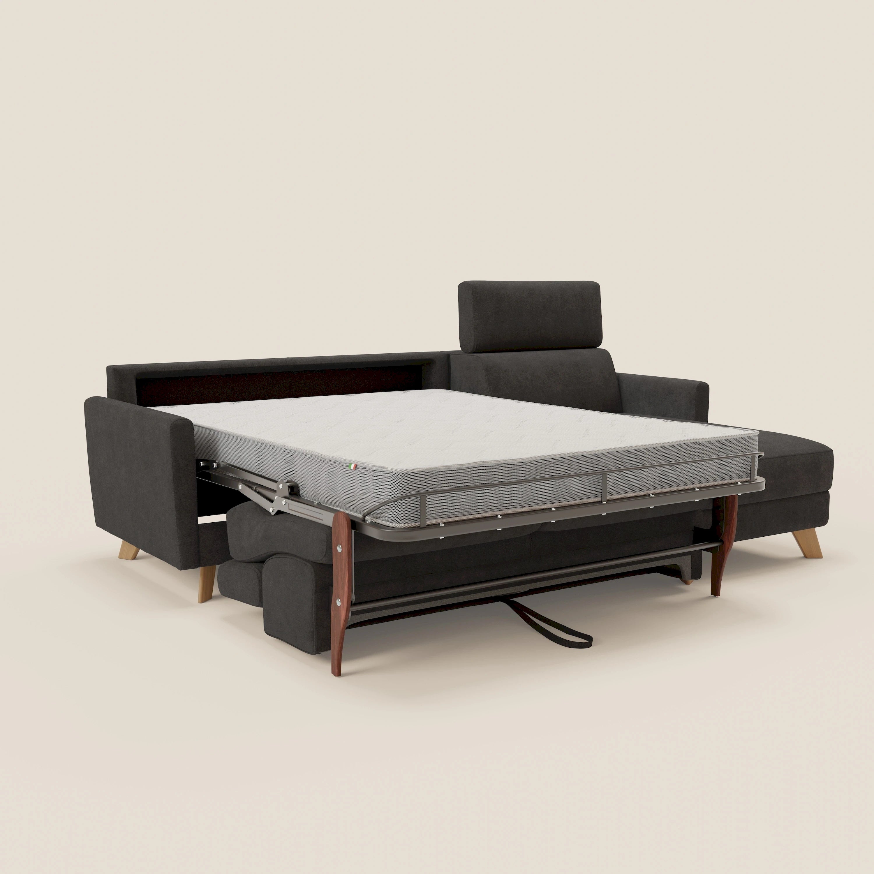 Francy  canapé d'angle convertible déhoussable - méridienne avec coffre et têtières inclinables en tissu détachable T17 anthracite