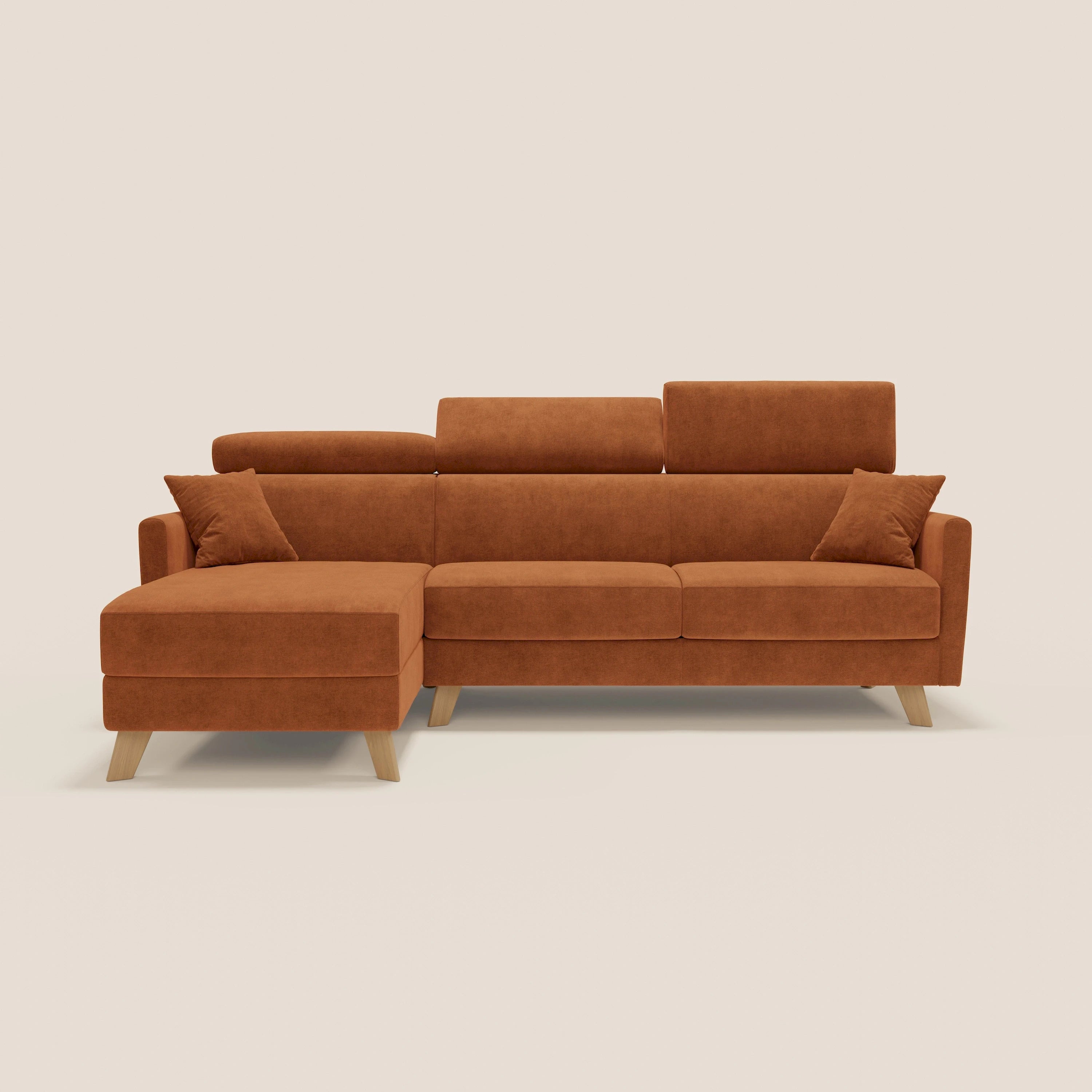 Francy canapé d'angle convertible déhoussable - méridienne avec coffre et têtières inclinables en tissu détachable T17 orange