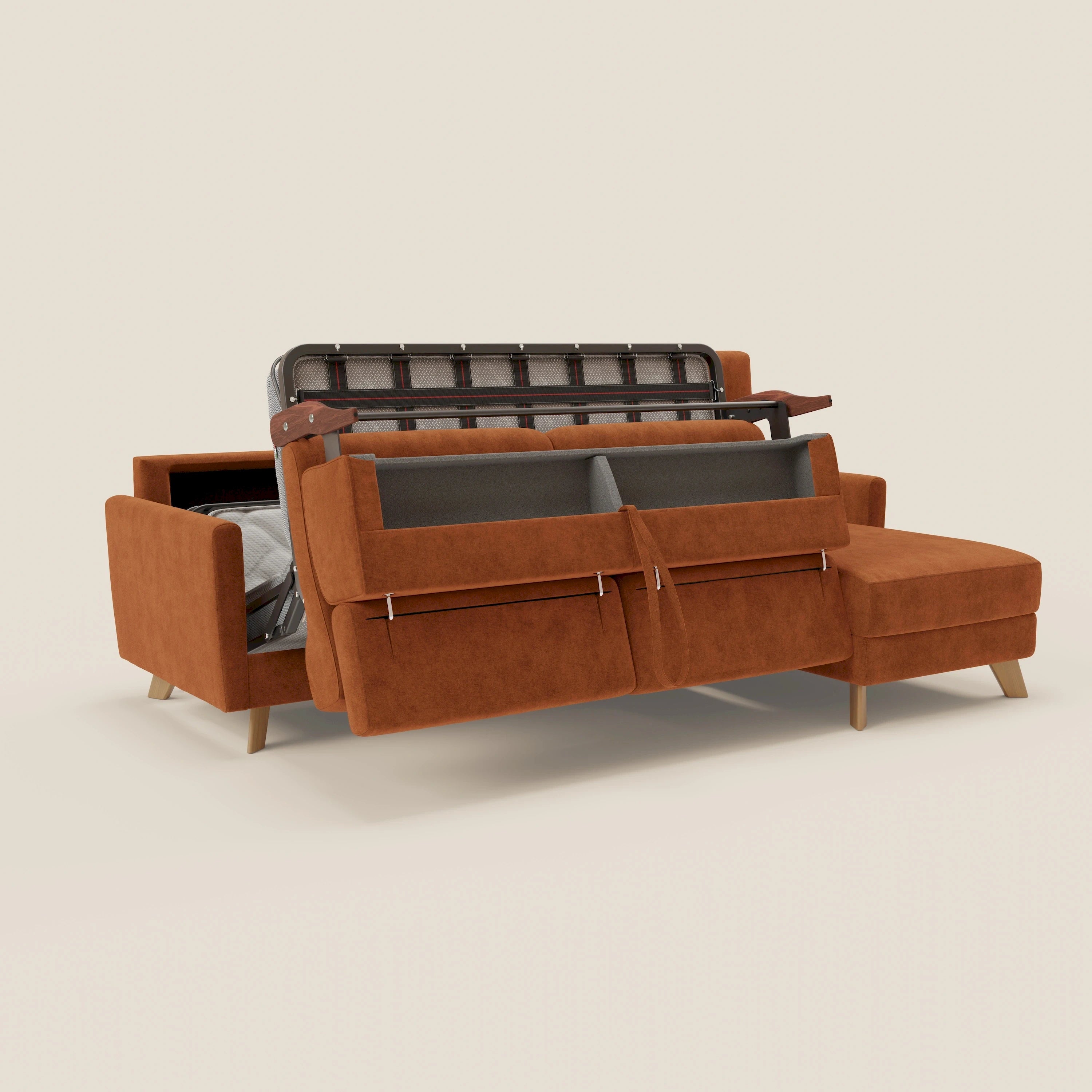 Francy canapé d'angle convertible déhoussable - méridienne avec coffre et têtières inclinables en tissu détachable T17 orange
