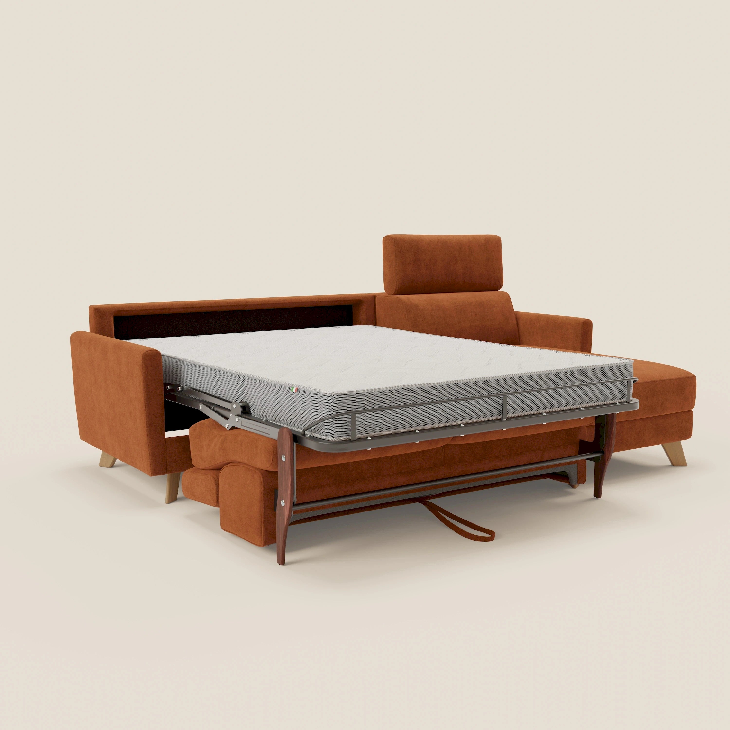 Francy canapé d'angle convertible déhoussable - méridienne avec coffre et têtières inclinables en tissu détachable T17 orange