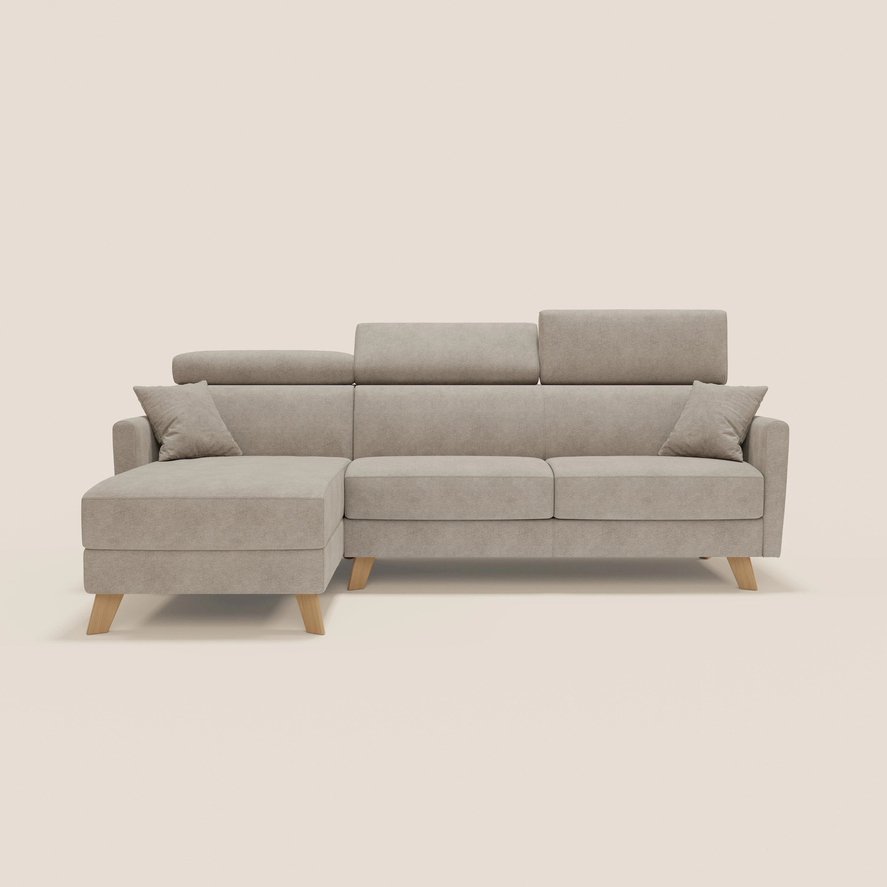 Francy canapé d'angle convertible déhoussable - méridienne avec coffre et têtières inclinables en tissu détachable T17 beige