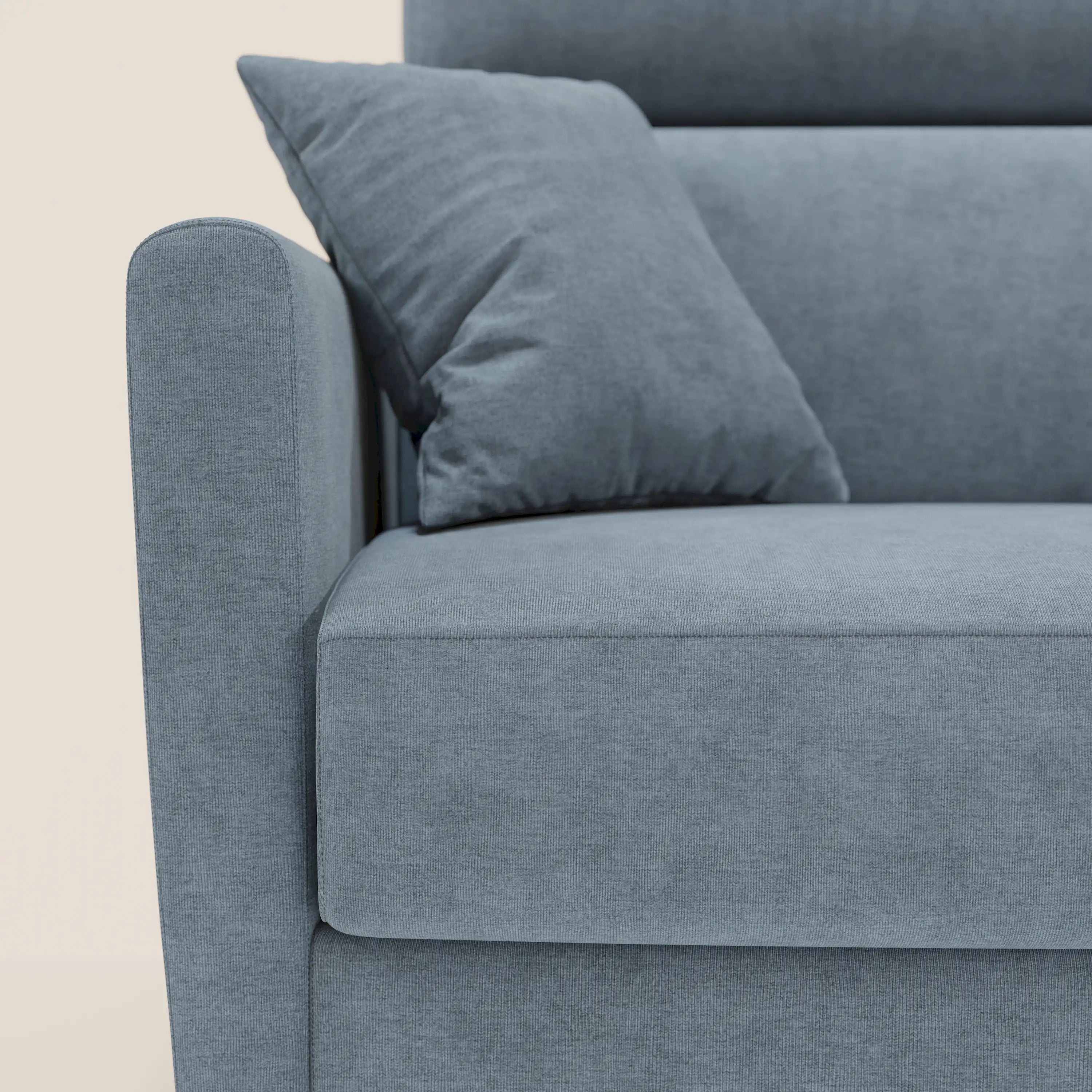 Francy canapé d'angle convertible déhoussable - méridienne avec coffre et têtières inclinables en tissu détachable T17 bleu pastel