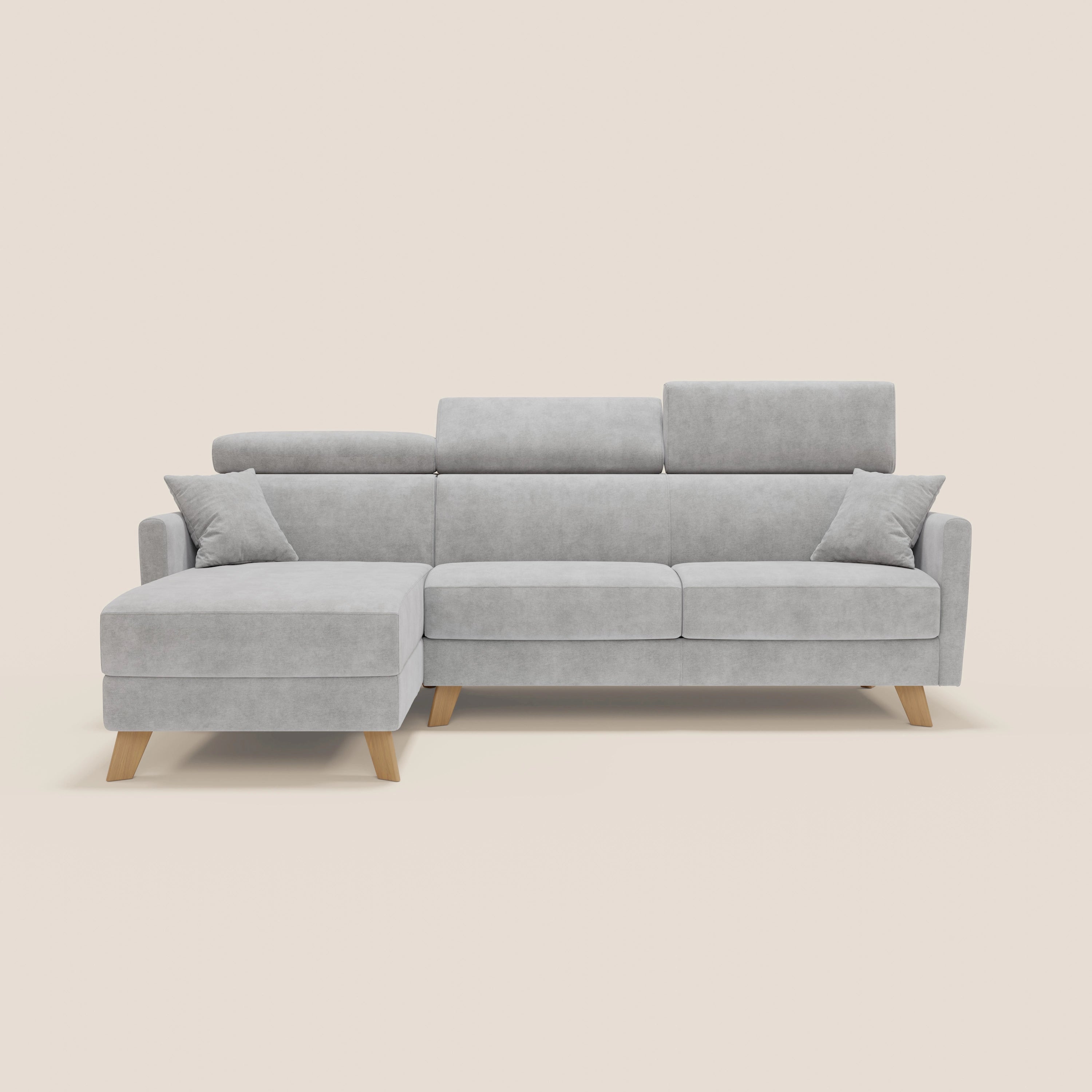 Francy canapé d'angle convertible déhoussable - méridienne avec coffre et têtières inclinables en tissu détachable T17 gris