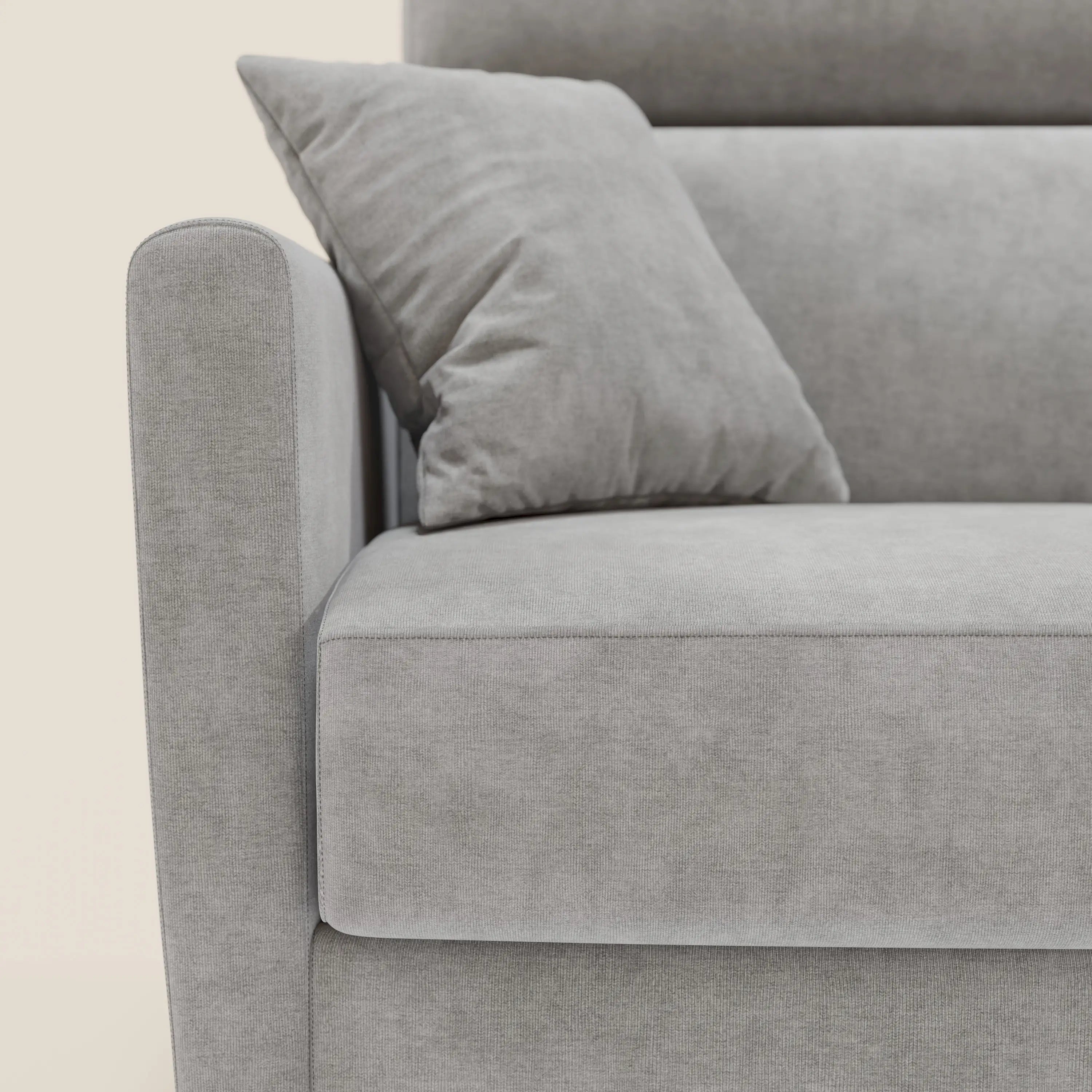 Francy canapé d'angle convertible déhoussable - méridienne avec coffre et têtières inclinables en tissu détachable T17 gris