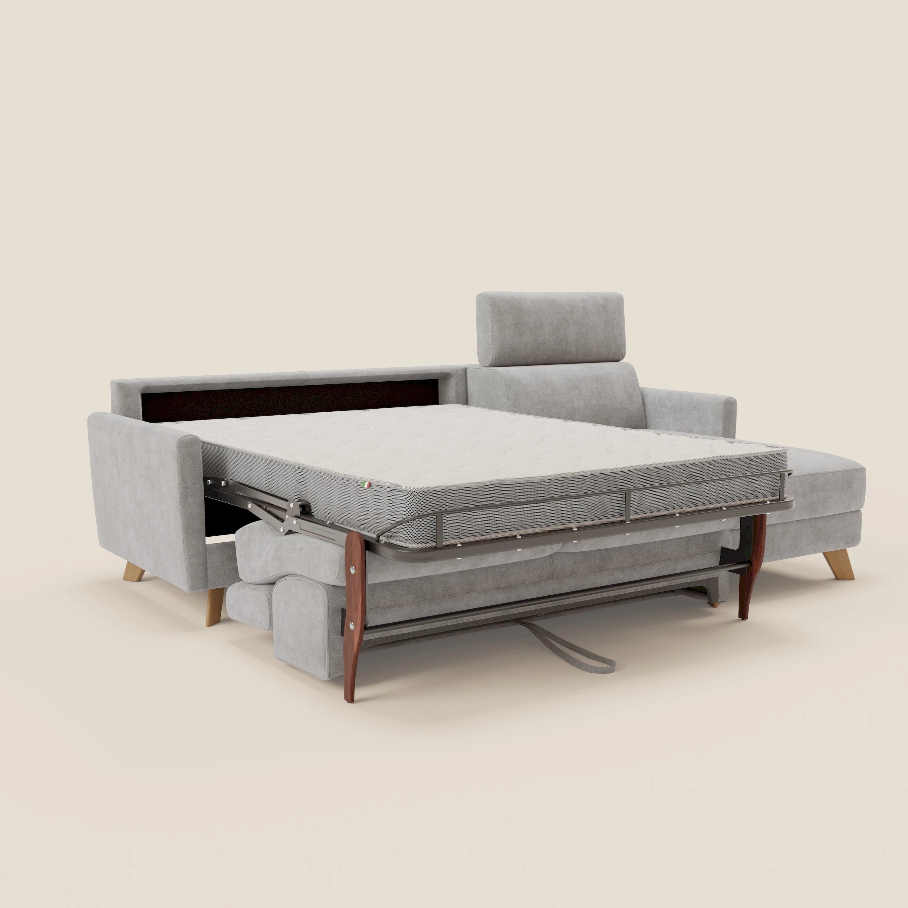 Francy canapé d'angle convertible déhoussable - méridienne avec coffre et têtières inclinables en tissu détachable T17 gris