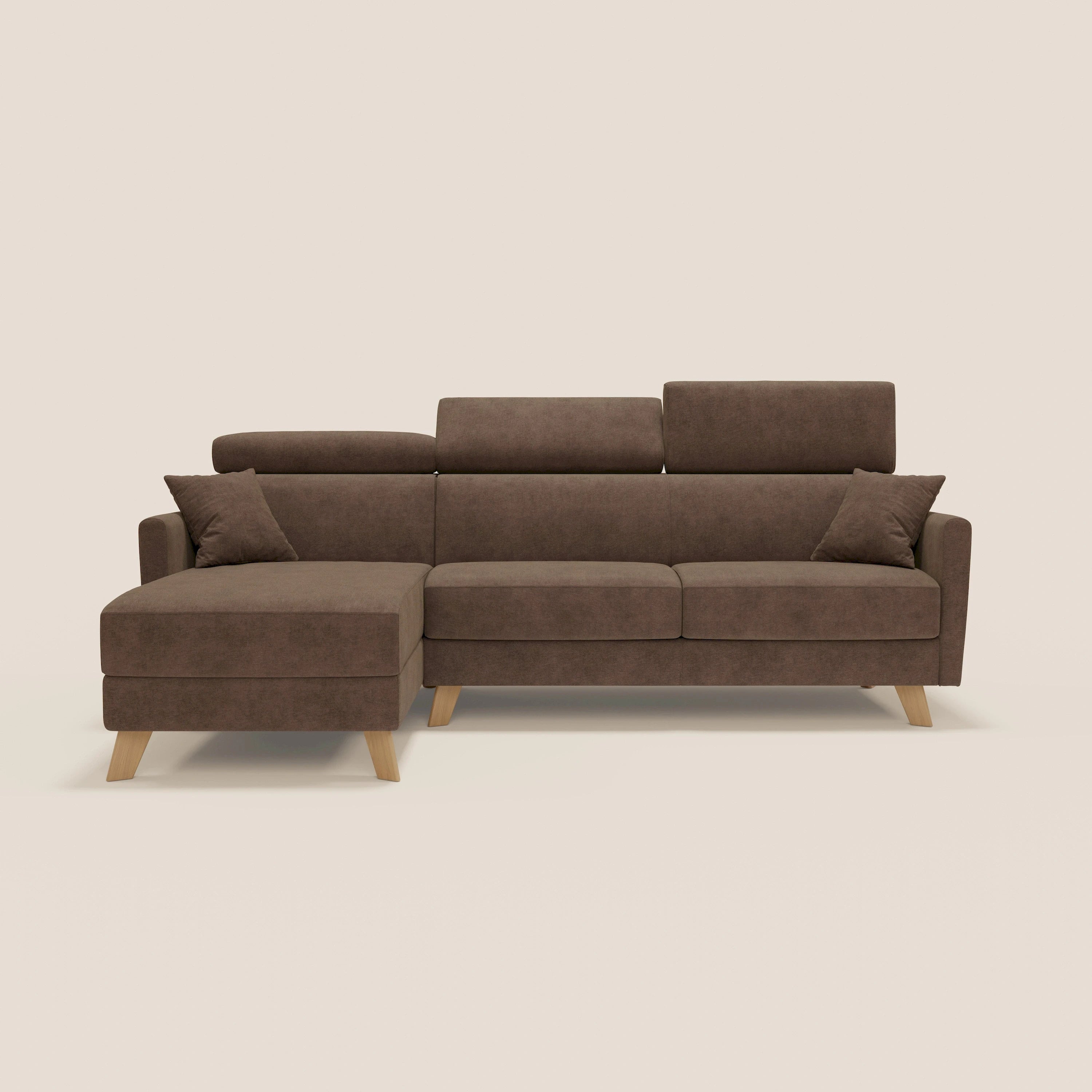 Francy canapé d'angle convertible déhoussable - méridienne avec coffre et têtières inclinables en tissu détachable T17 marron