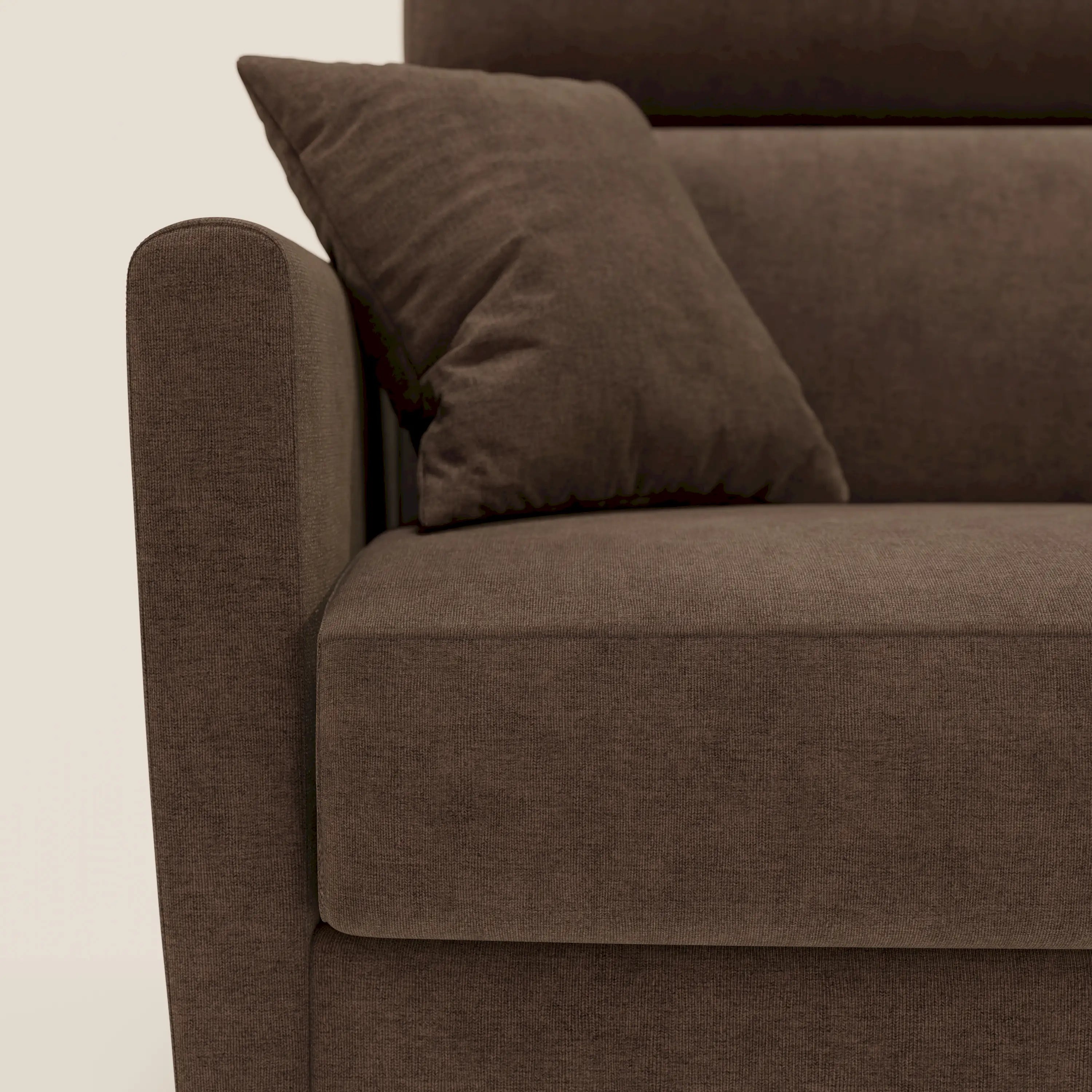Francy canapé d'angle convertible déhoussable - méridienne avec coffre et têtières inclinables en tissu détachable T17 marron