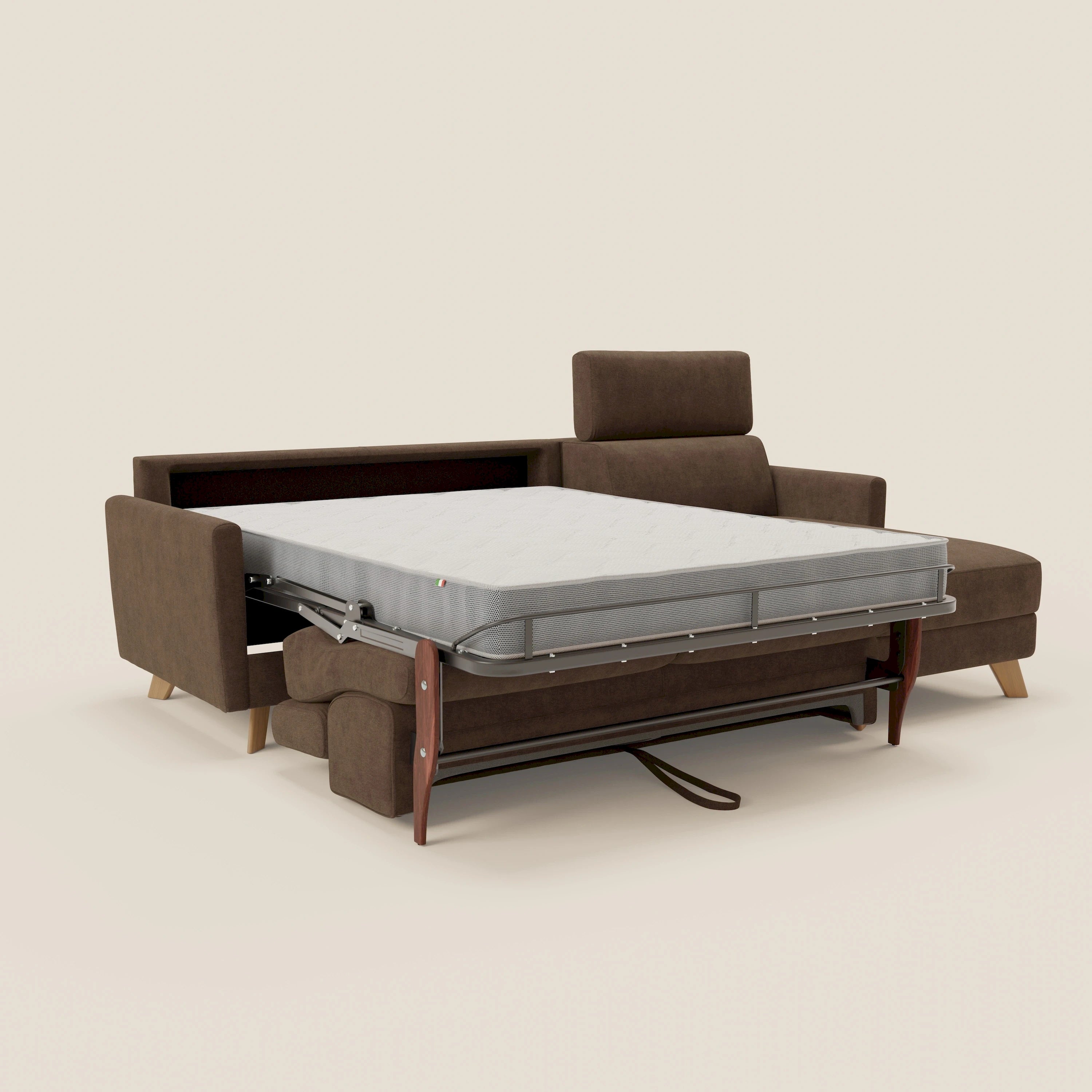 Francy canapé d'angle convertible déhoussable - méridienne avec coffre et têtières inclinables en tissu détachable T17 marron