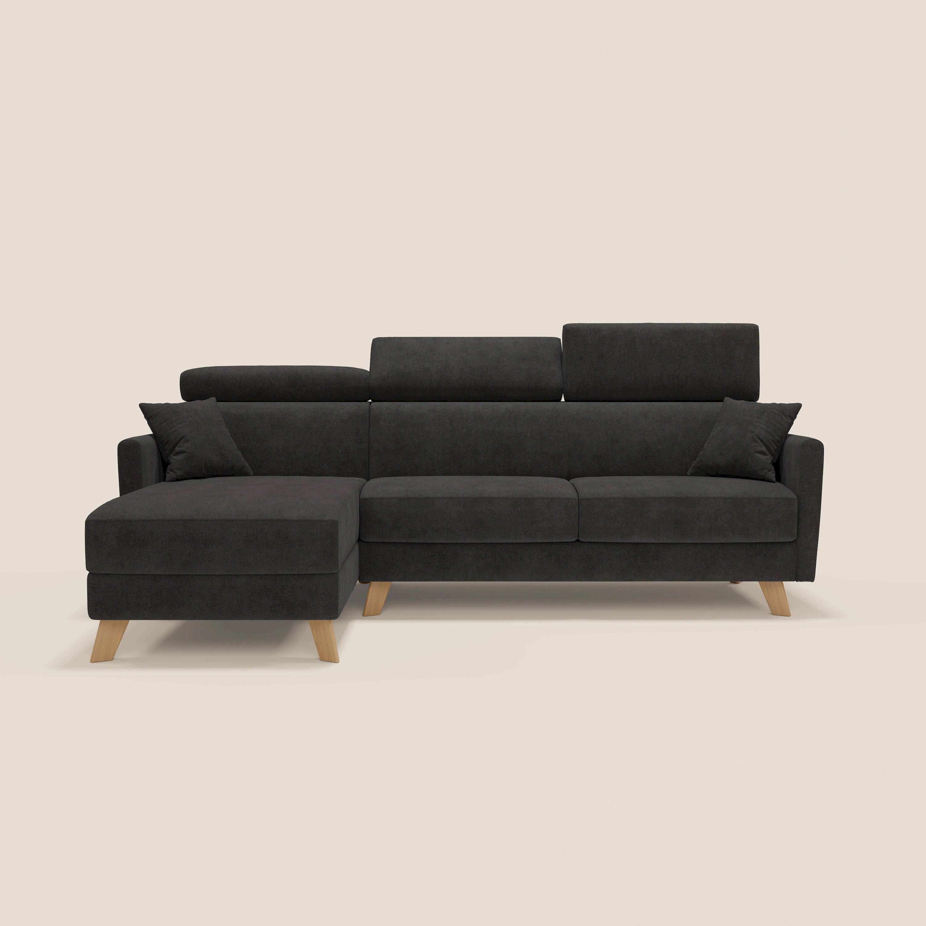 Francy canapé d'angle convertible déhoussable - méridienne avec coffre et têtières inclinables en tissu détachable T17 noir