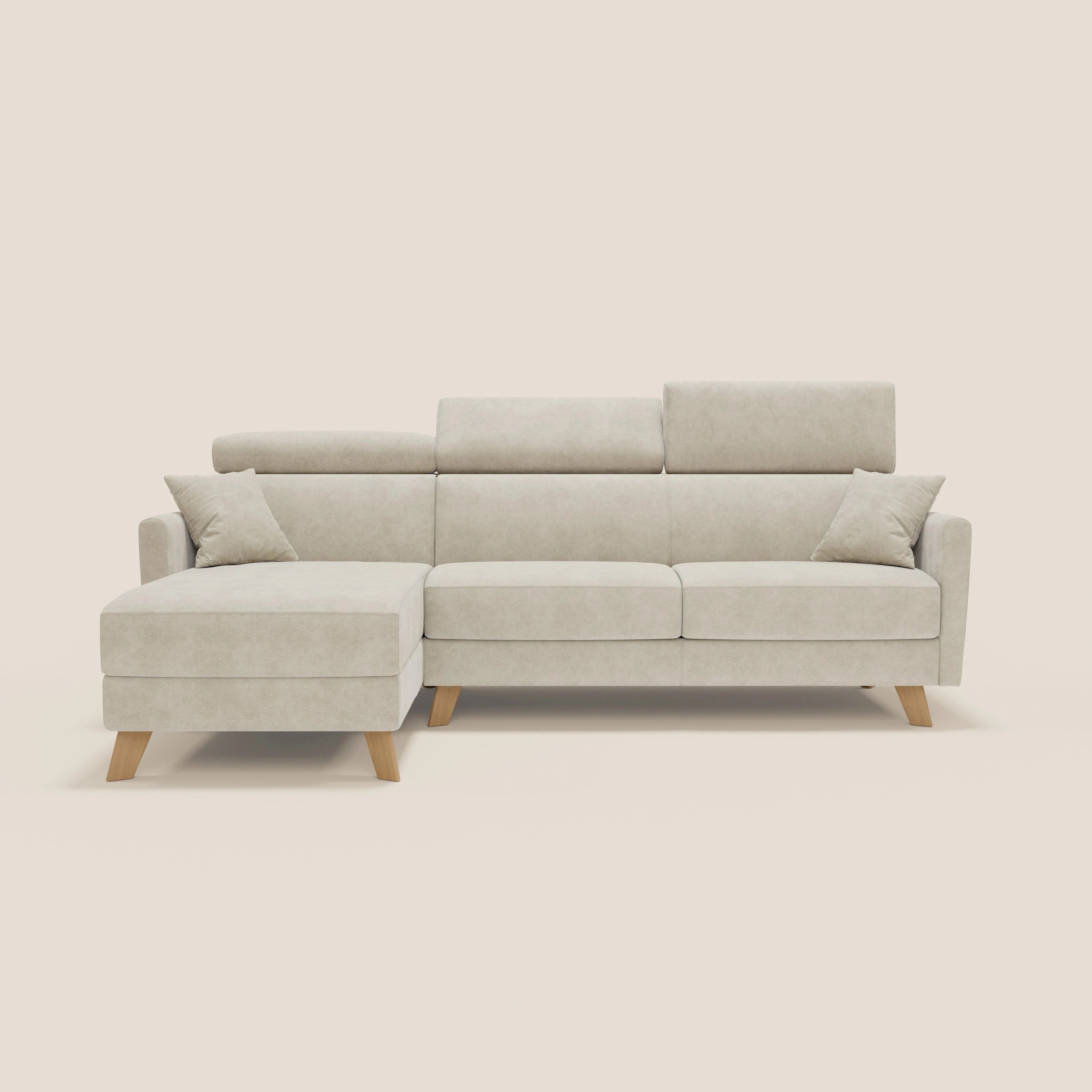 Francy canapé d'angle convertible déhoussable - méridienne avec coffre et têtières inclinables en tissu détachable T17 crème
