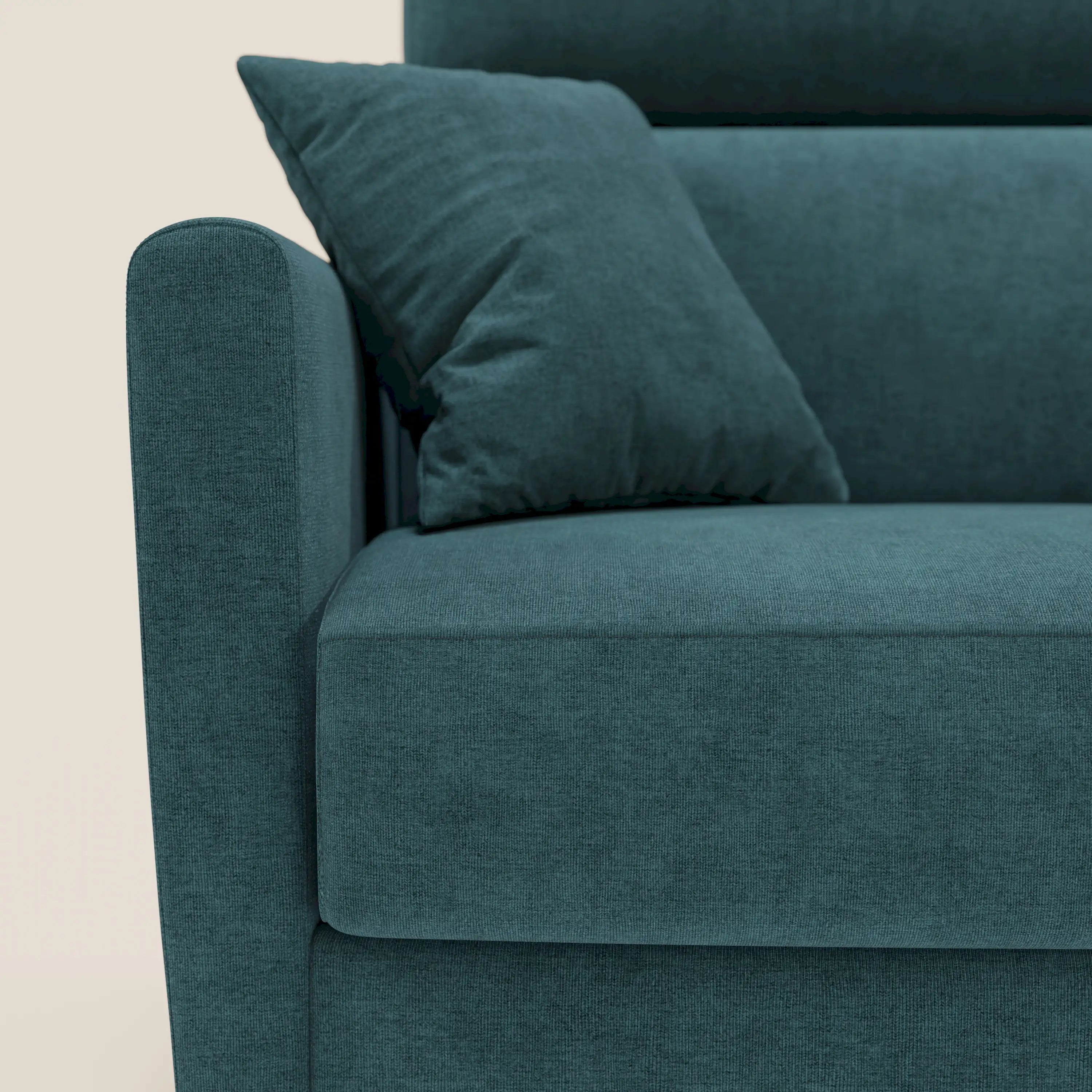 Francy canapé d'angle convertible déhoussable - méridienne avec coffre et têtières inclinables en tissu détachable T17 bleu canard
