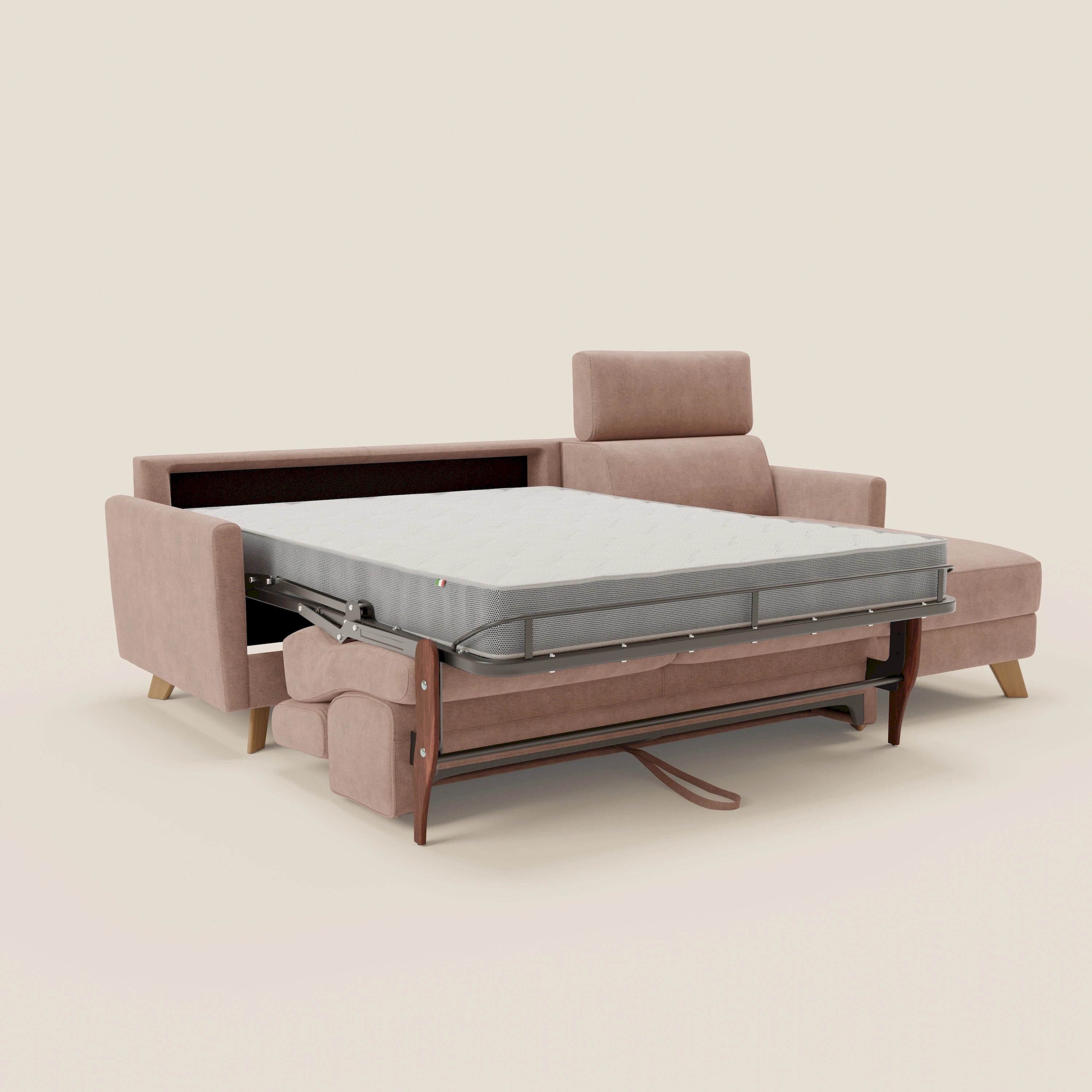 Francy canapé d'angle convertible déhoussable - méridienne avec coffre et têtières inclinables en tissu détachable T17 rose