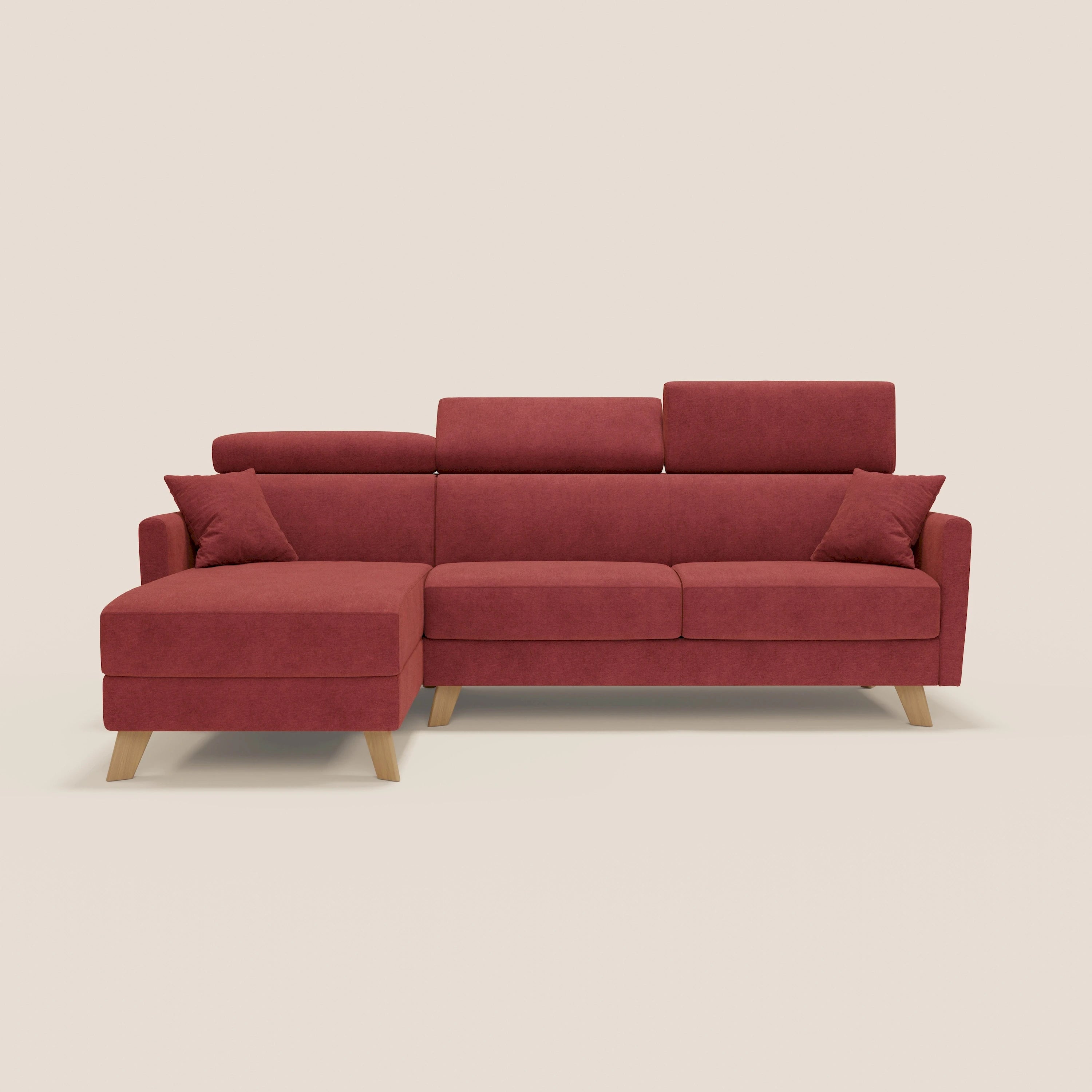 Francy canapé d'angle convertible déhoussable - méridienne avec coffre et têtières inclinables en tissu détachable T17 rouge