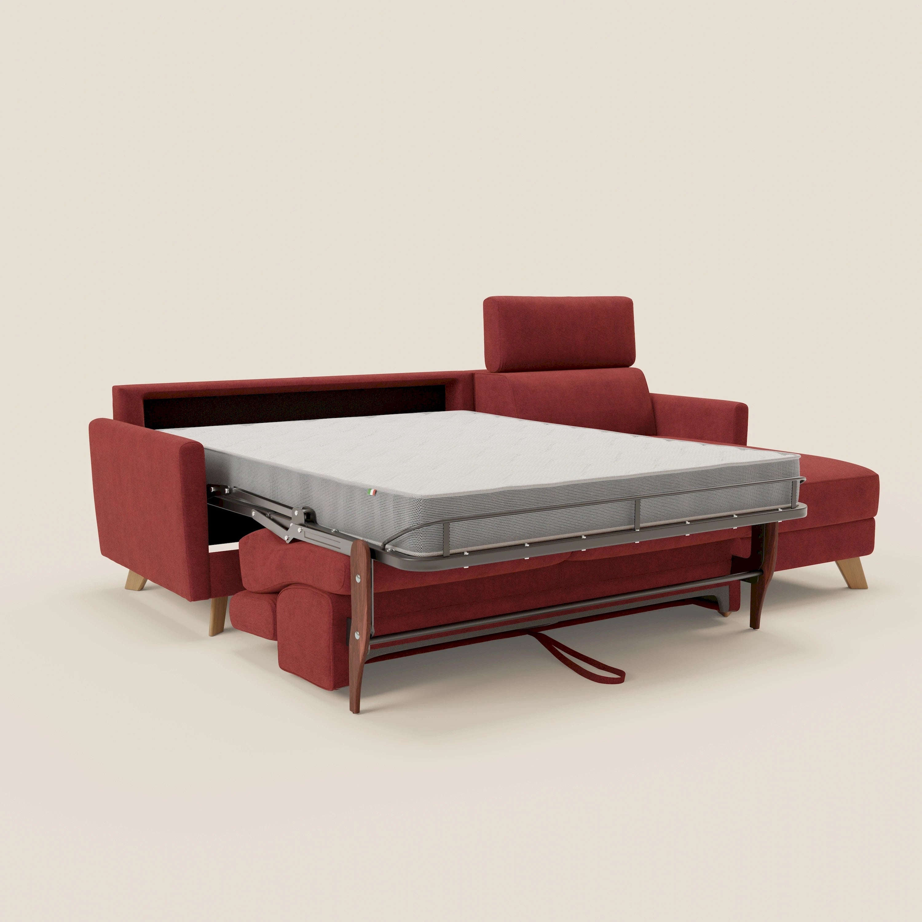 Francy canapé d'angle convertible déhoussable - méridienne avec coffre et têtières inclinables en tissu détachable T17 rouge