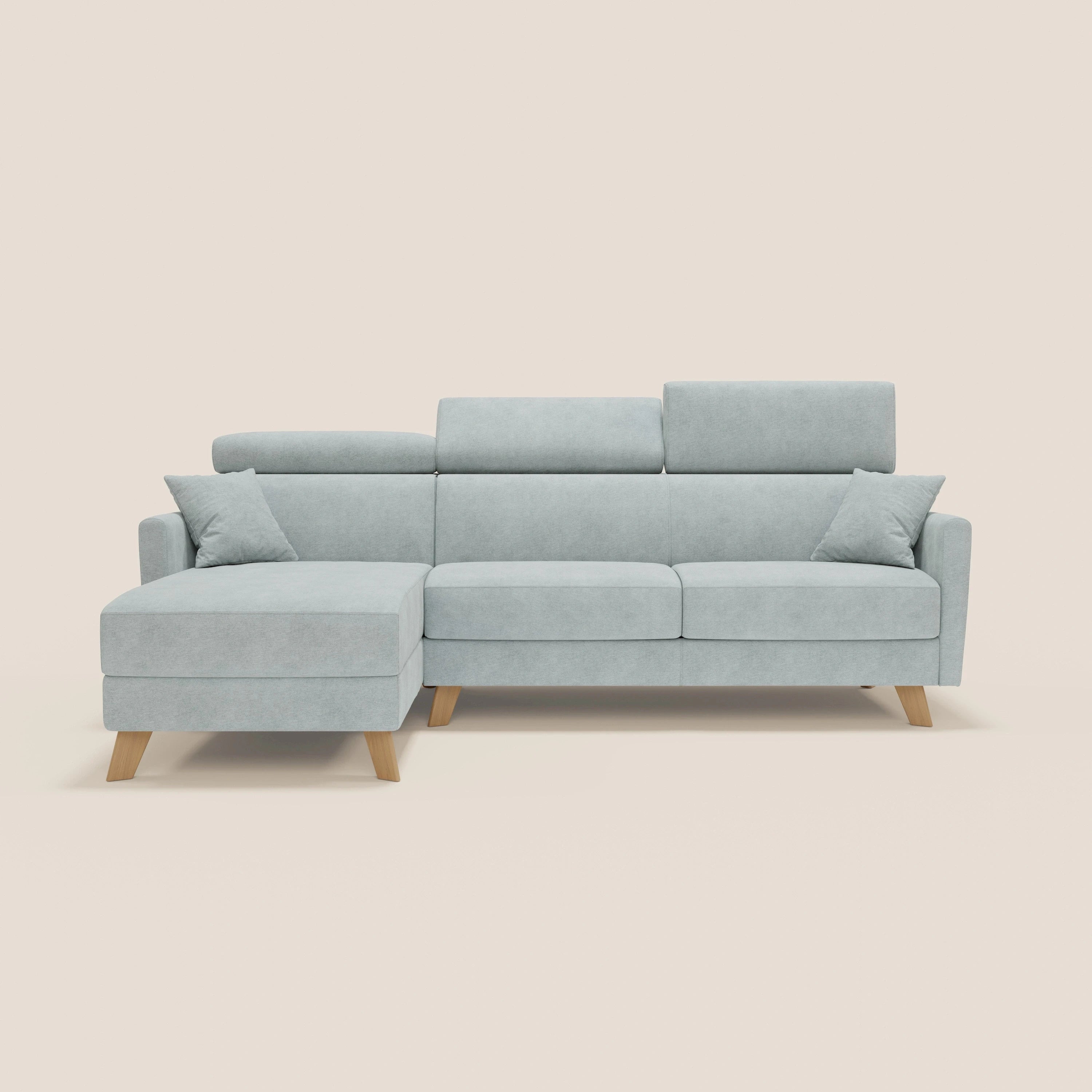 Francy canapé d'angle convertible déhoussable - méridienne avec coffre et têtières inclinables en tissu détachable T17 vert aquamarine