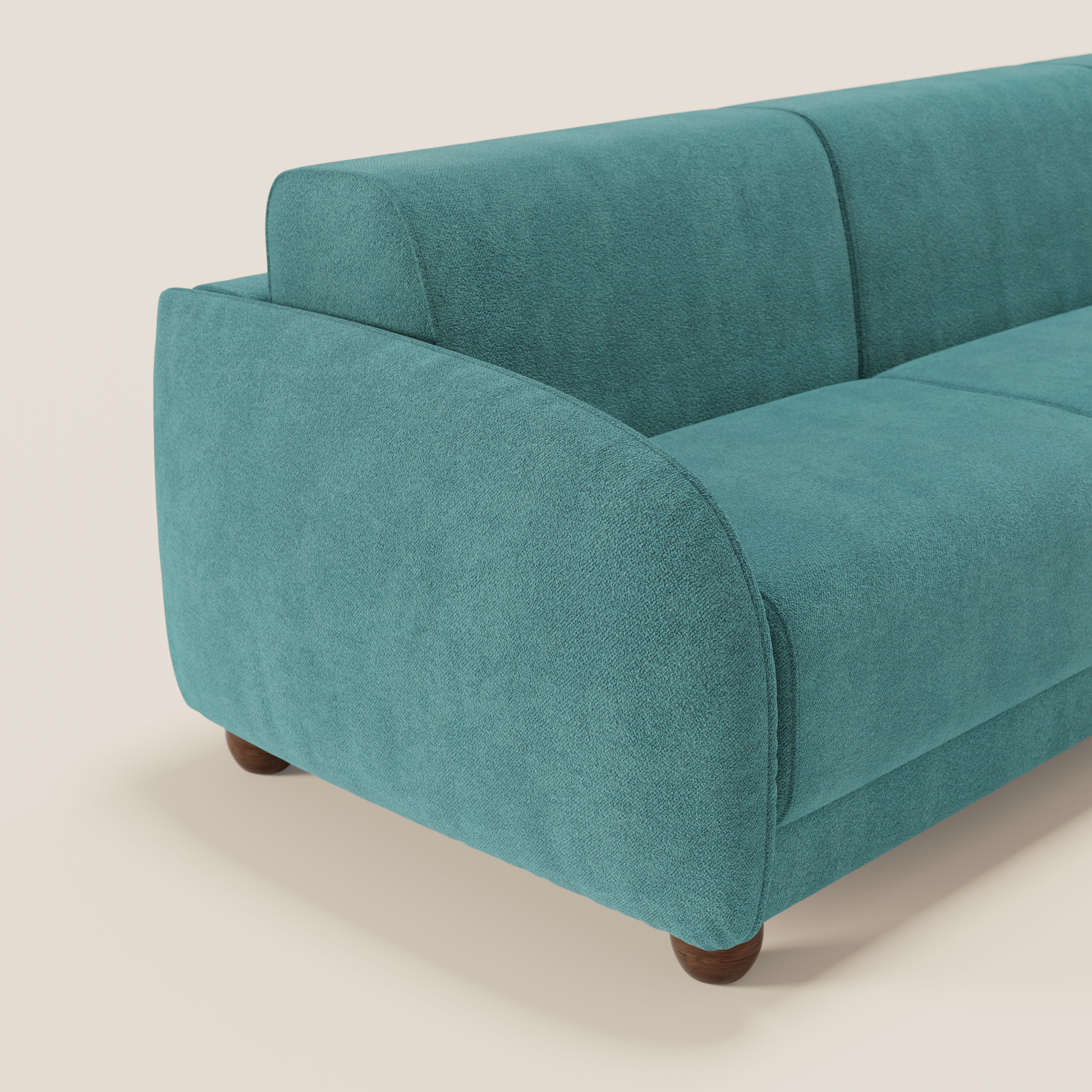 Giglio divano letto angolare con materasso alto 18 cm e penisola contenitore in morbido bouclé impermeabile T07 - divani.store