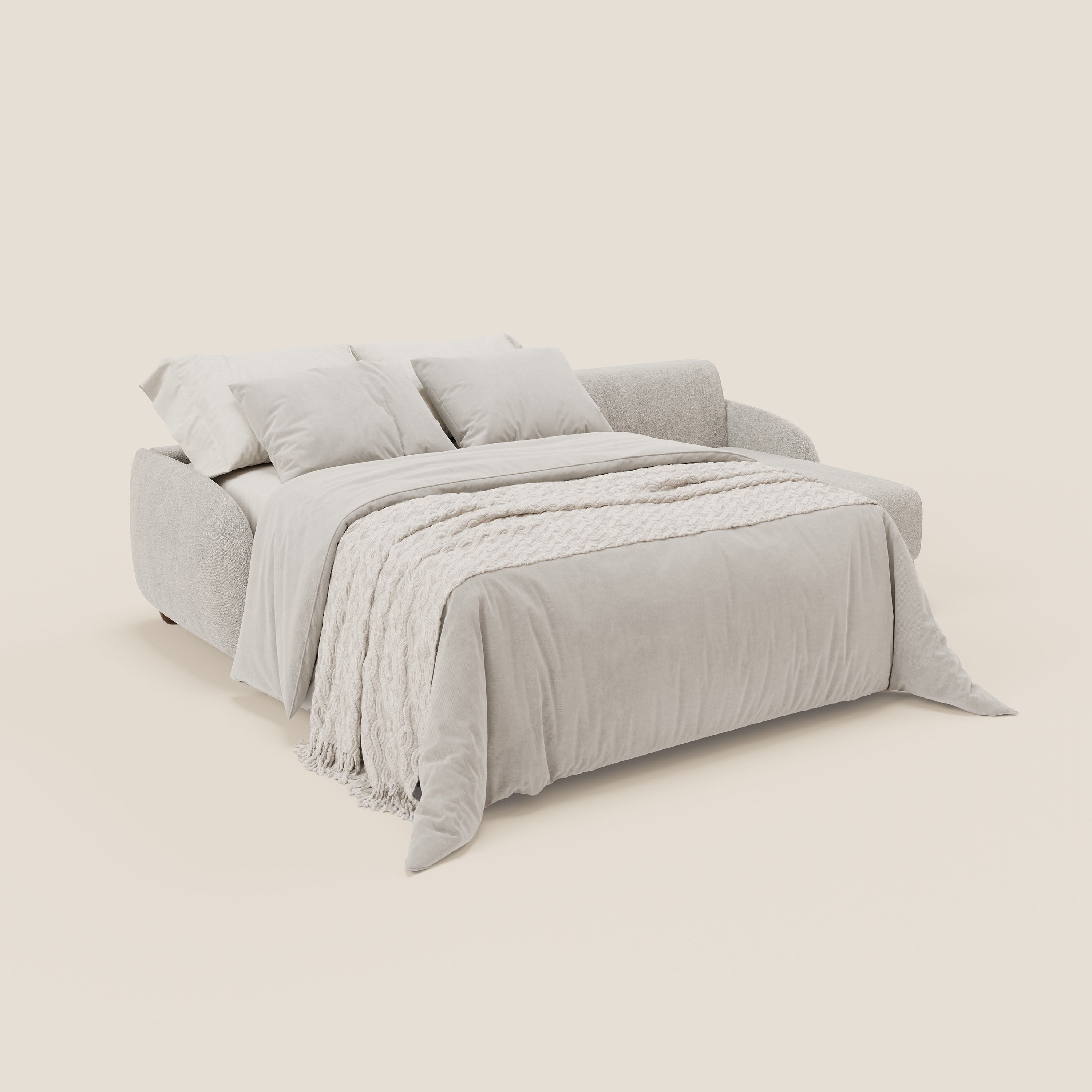 Giglio divano letto angolare con materasso alto 18 cm e penisola contenitore in morbido bouclé impermeabile T07 - divani.store