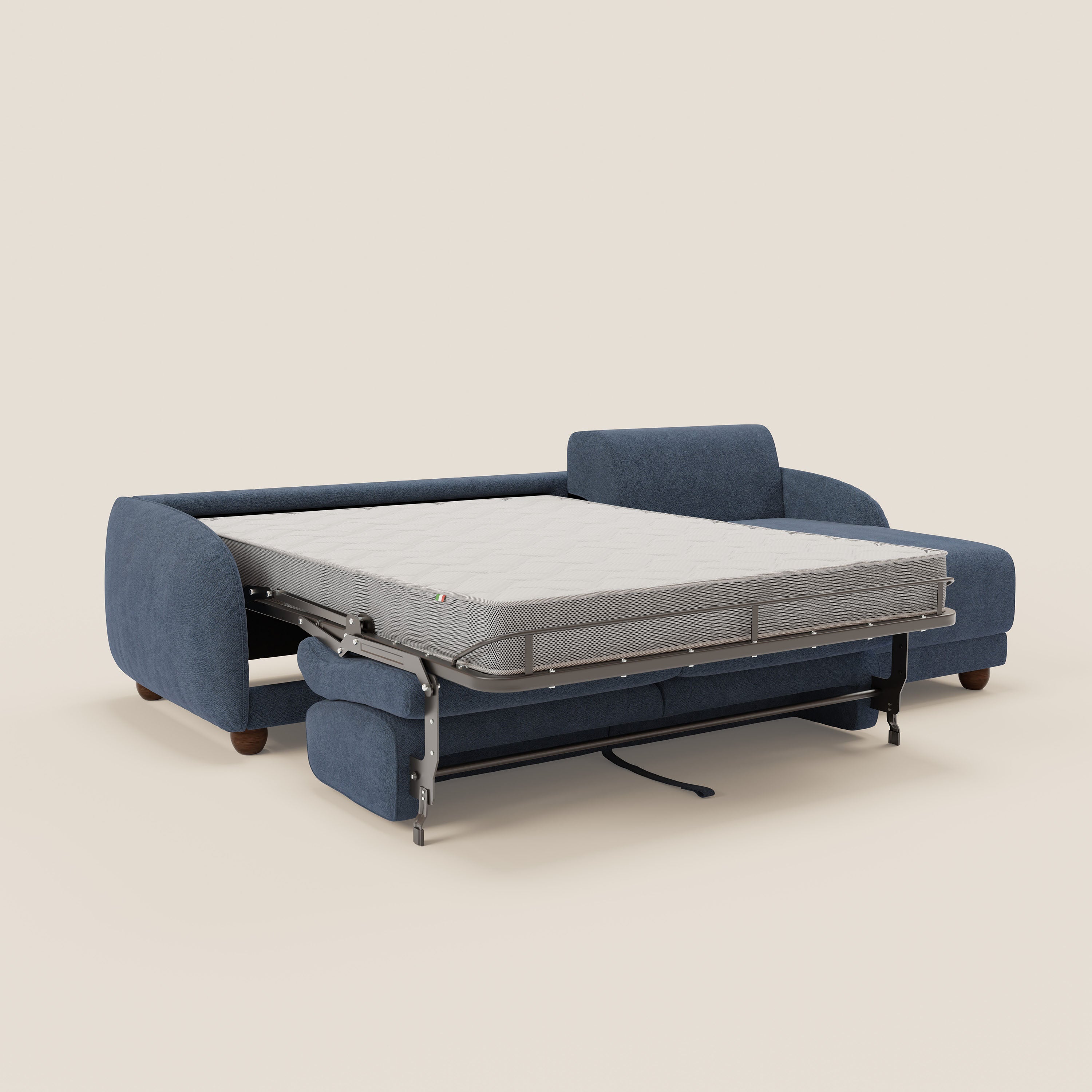 Giglio divano letto angolare con materasso alto 18 cm e penisola contenitore in morbido bouclé impermeabile T07 - divani.store