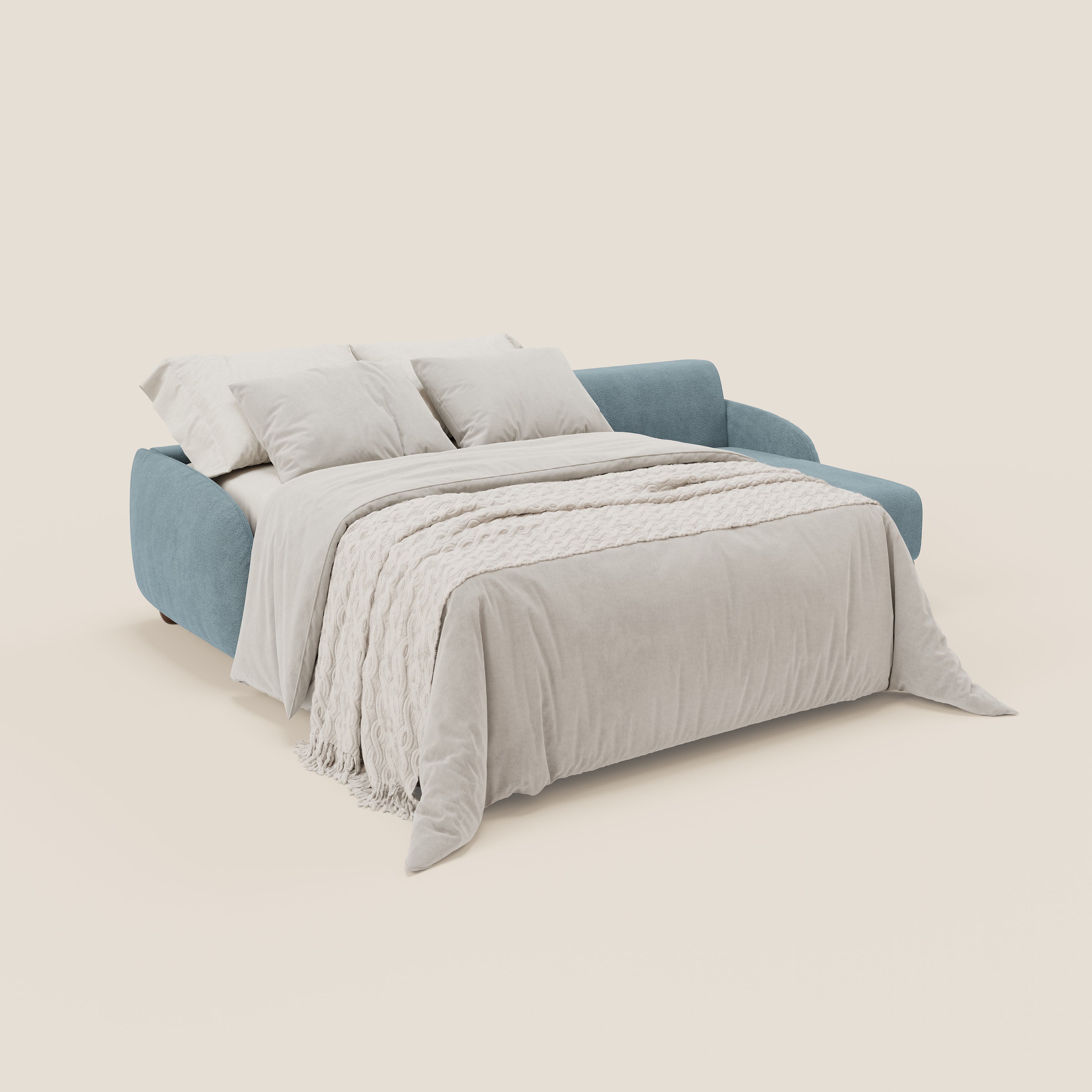 Giglio divano letto angolare con materasso alto 18 cm e penisola contenitore in morbido bouclé impermeabile T07 - divani.store