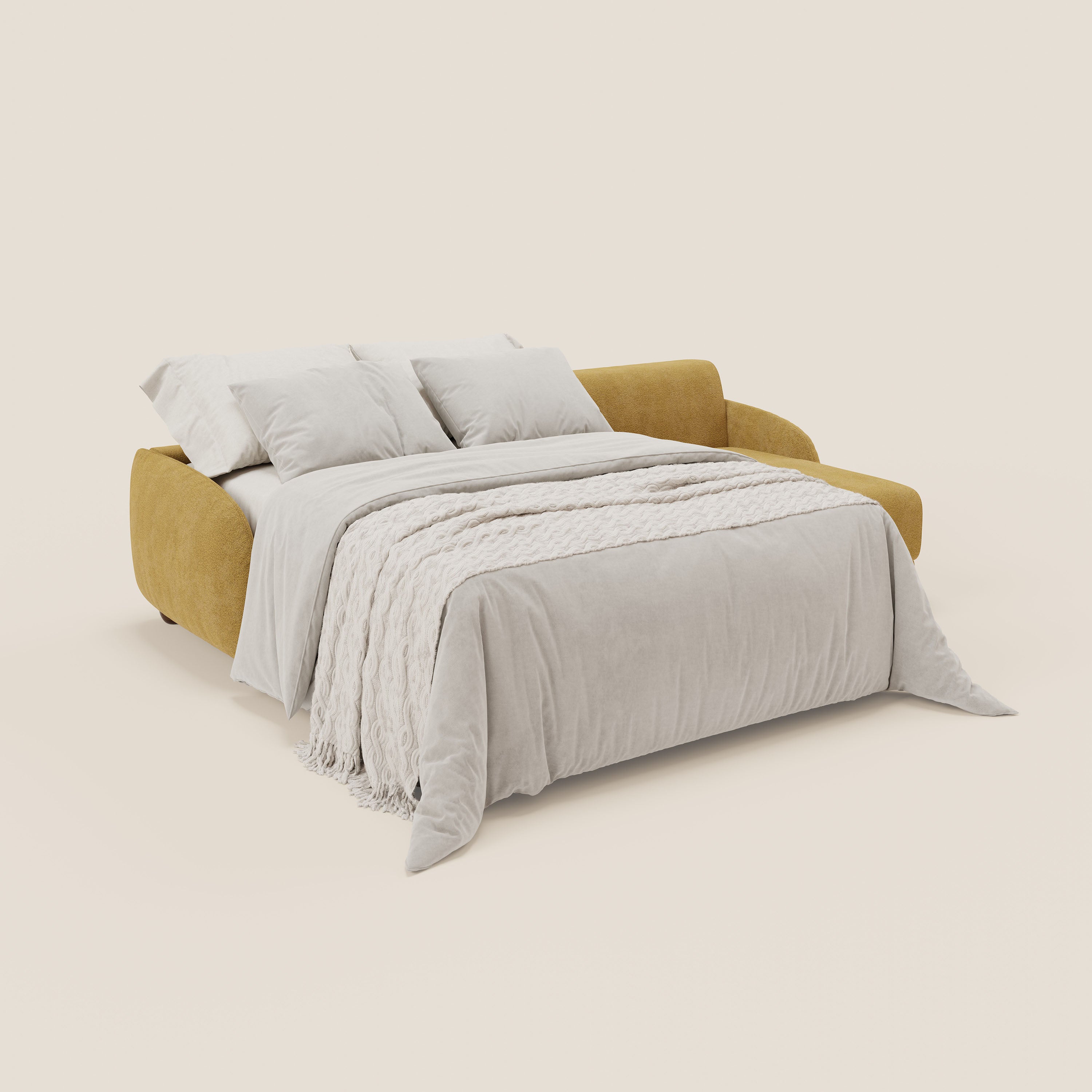 Giglio divano letto angolare con materasso alto 18 cm e penisola contenitore in morbido bouclé impermeabile T07 - divani.store