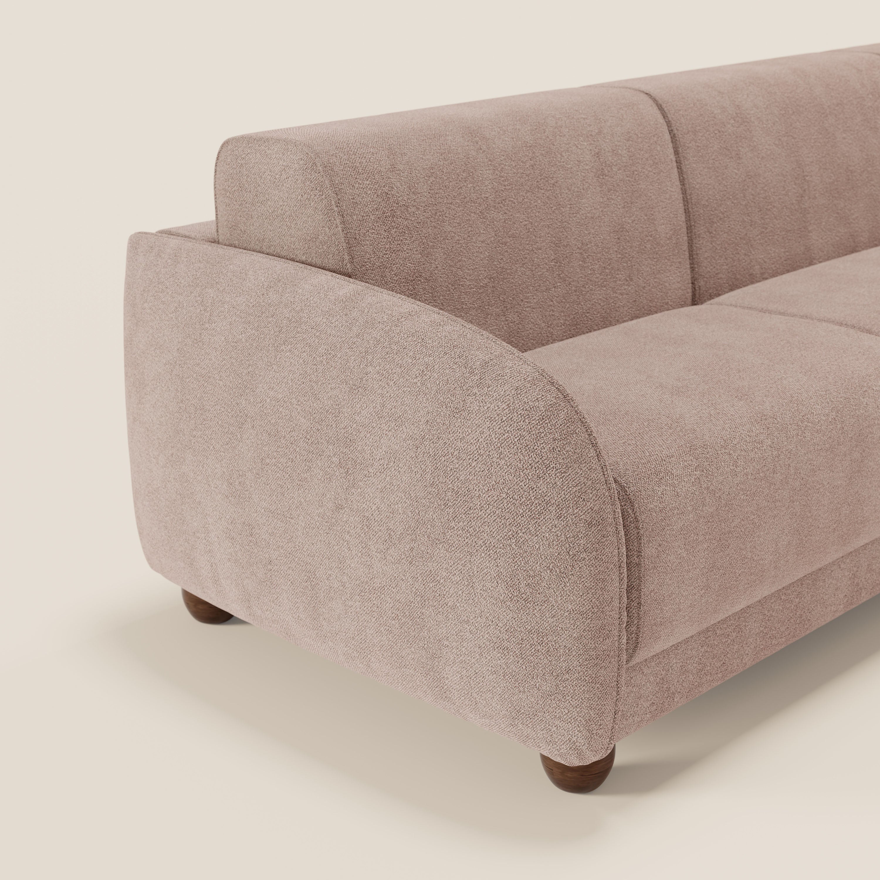 Giglio divano letto angolare con materasso alto 18 cm e penisola contenitore in morbido bouclé impermeabile T07 - divani.store