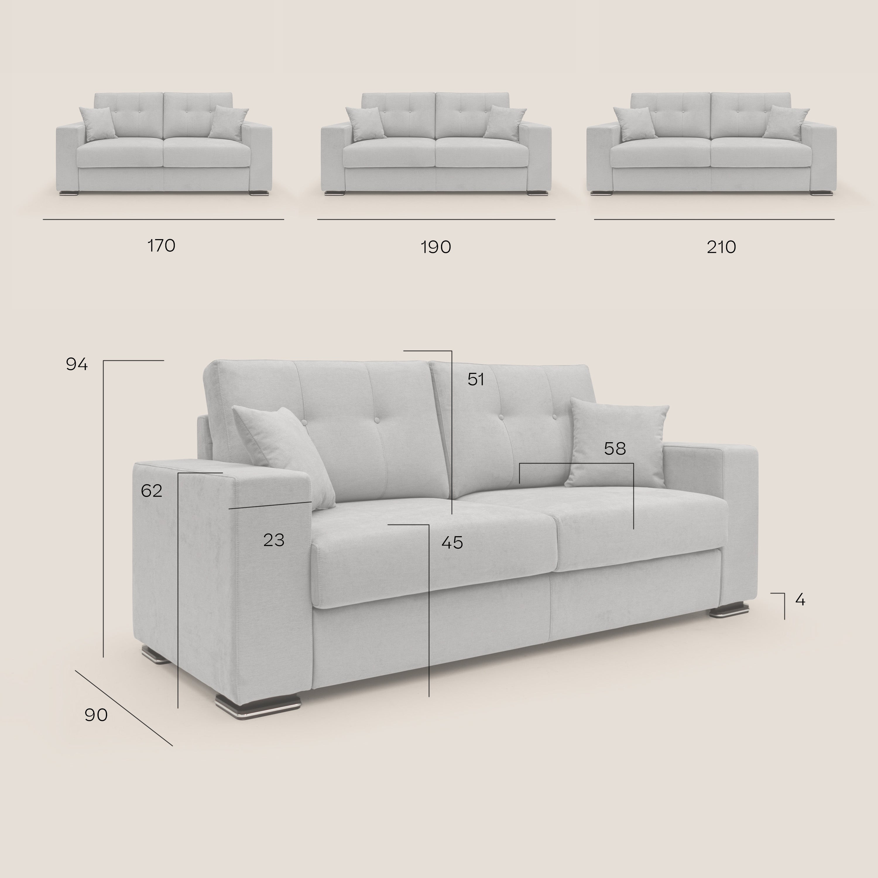 Giove divano in morbido tessuto impermeabile T02 grigio chiaro - divani.store