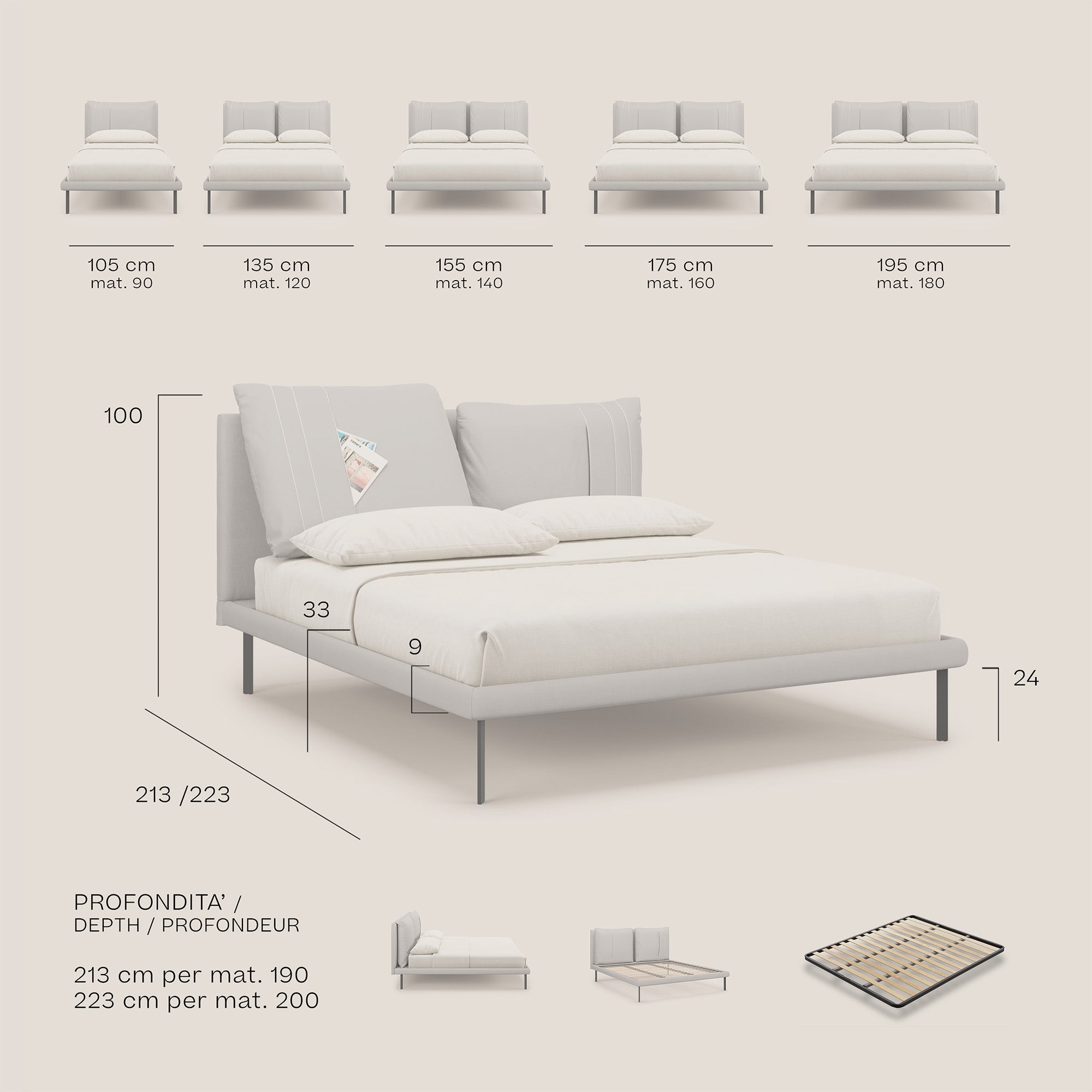 Giselle letto moderno con cuscini testata regolabili con tasche in microfibra impermeabile T11 beige - divani.store