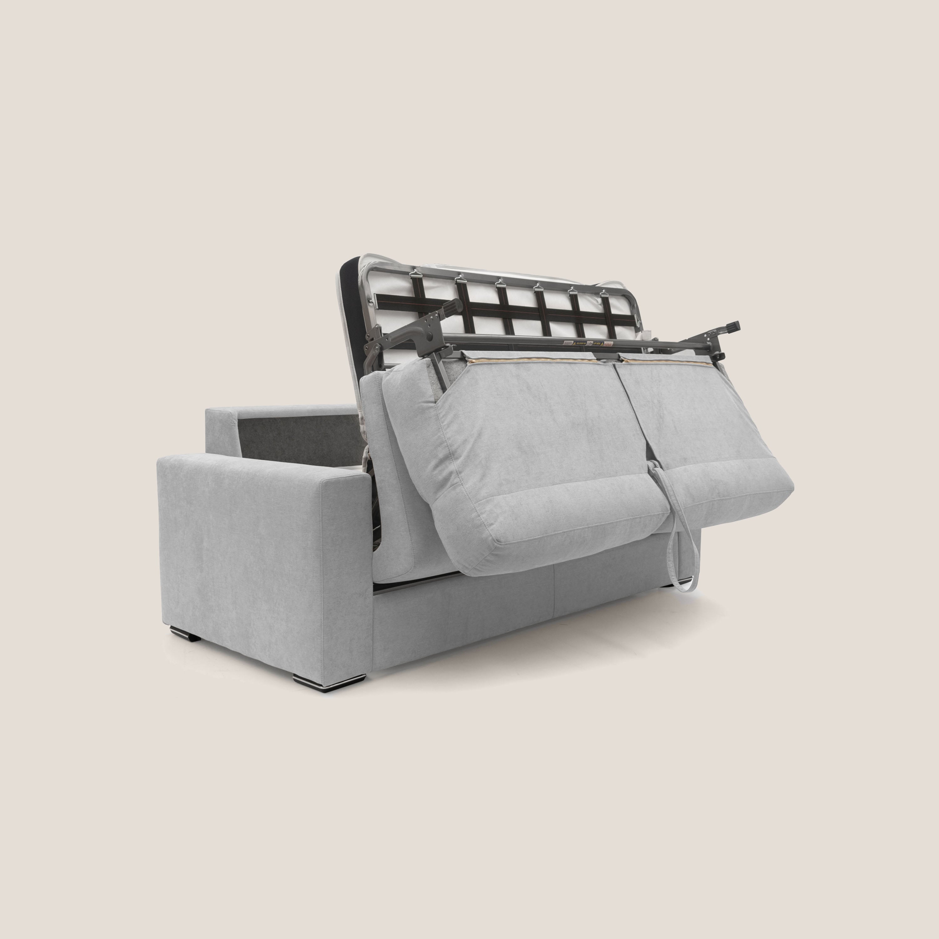 Nikita Divano letto matrimoniale con schienale morbido alto e rivestimento T02 grigio chiaro - divani.store