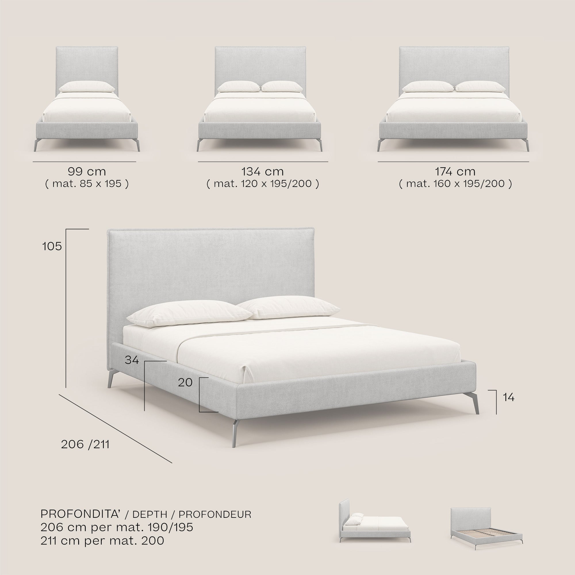 Iris letto imbottito con piedini neri sfoderabile in tessuto impermeabile T02 rosa - divani.store