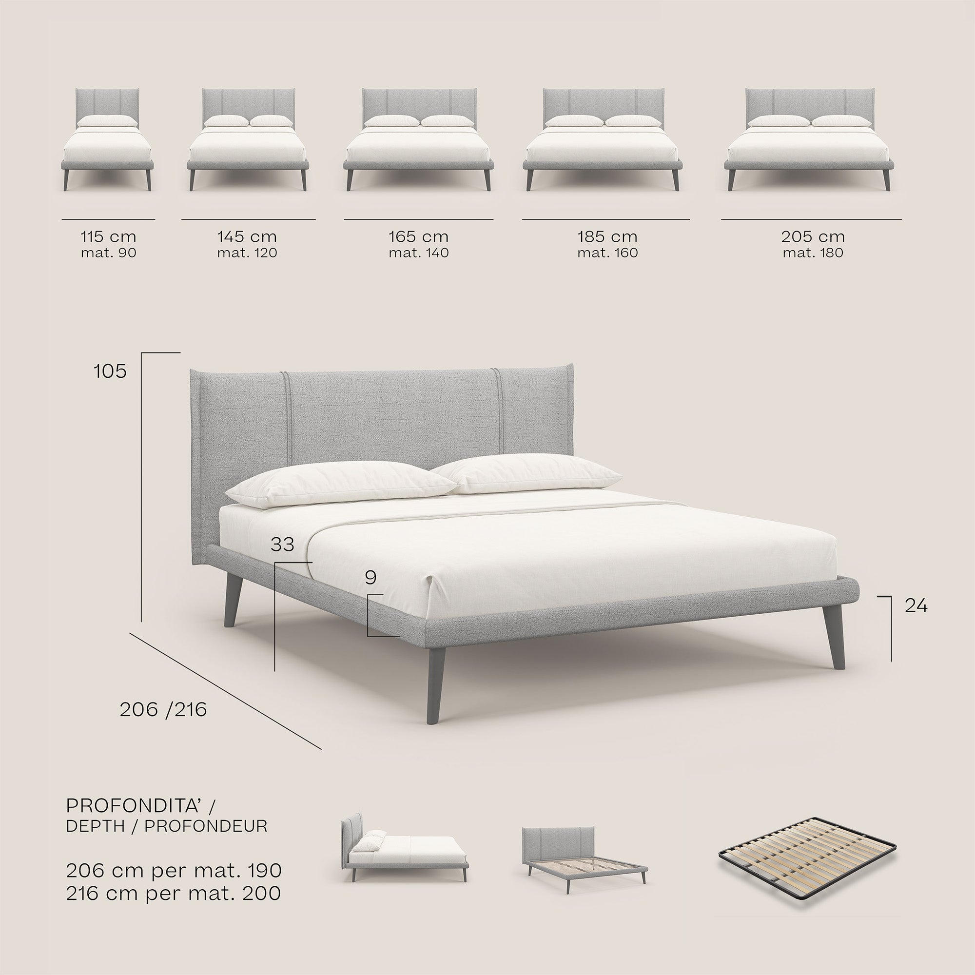 Klaus LETTO moderno con piedi in mogano e tessuto fiammato impermeabile T03 rosso - divani.store