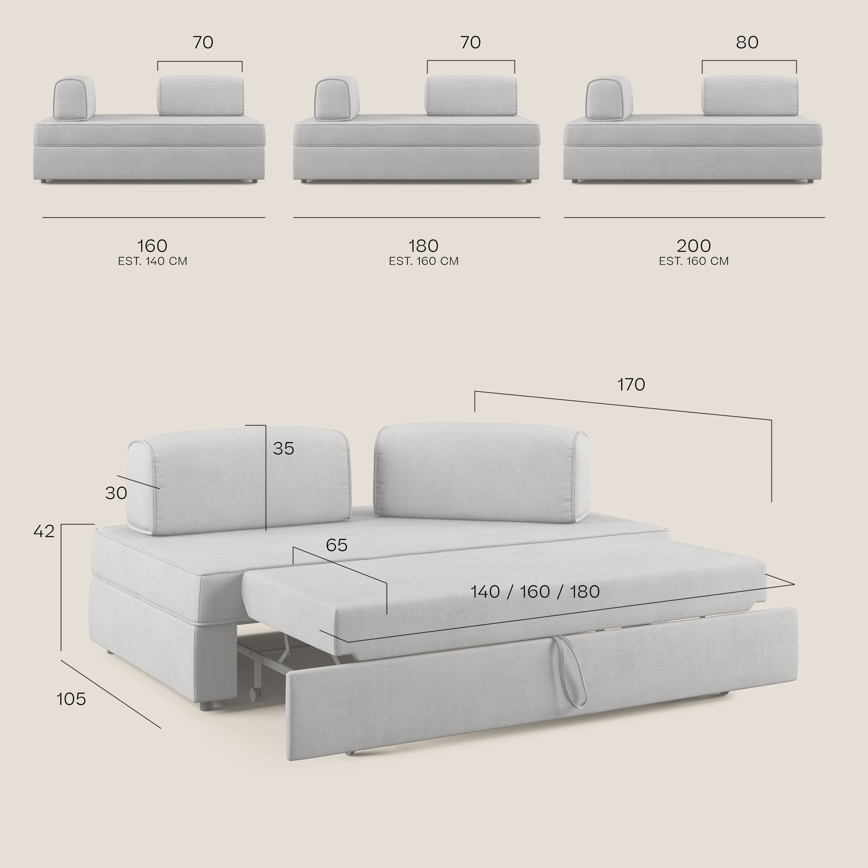 Liberty divano con pouf estraibile e schienali movibili in tessuto morbido impermeabile T02 grigio - divani.store