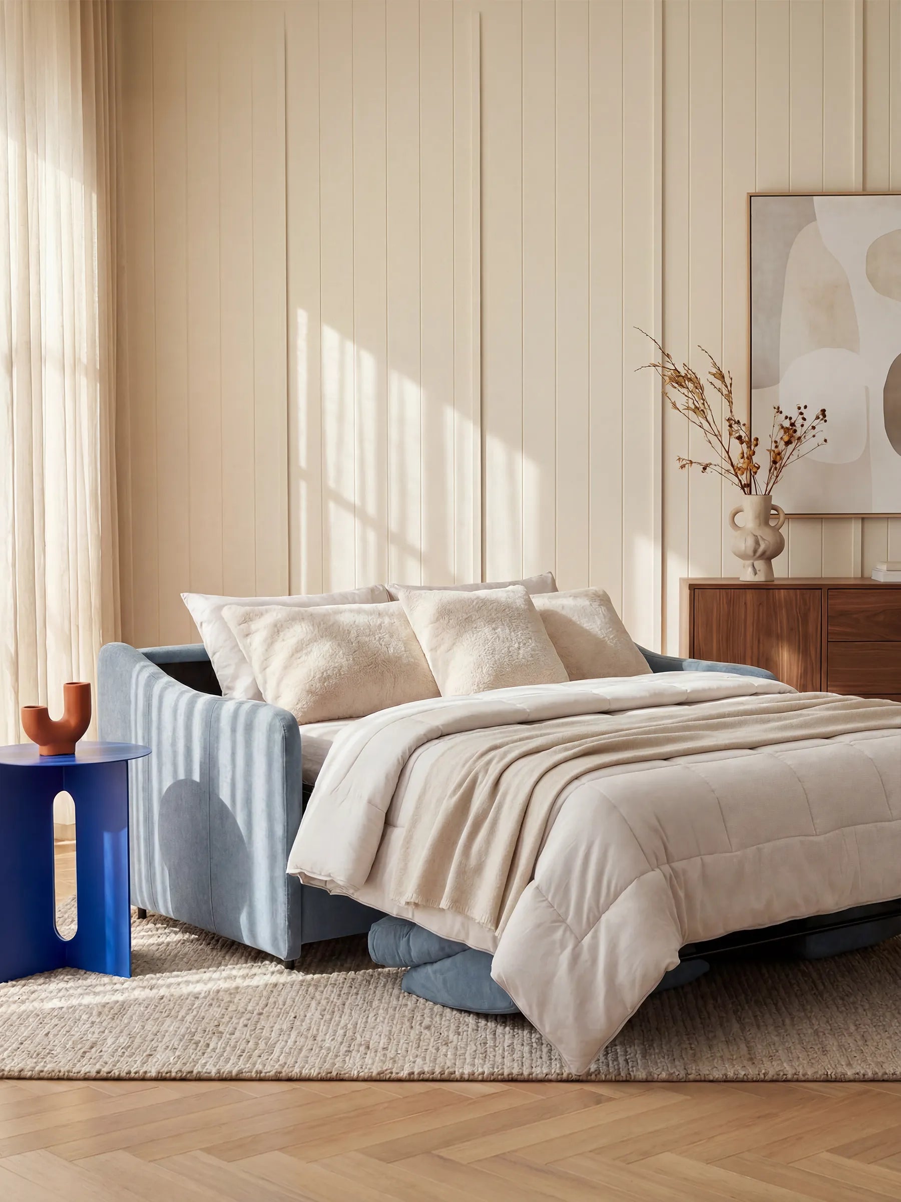 Lodovico Divano letto 3 posti con materasso ALTO 20 cm in tessuto smacchiabile certificato Oeko-Tex