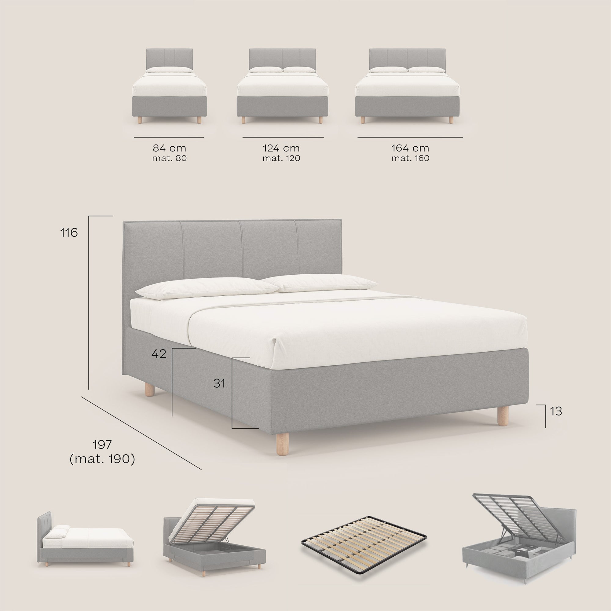 Lothar letto contenitore maxi dalle dimensioni contenute in tessuto impermeabile T13 grigio - divani.store