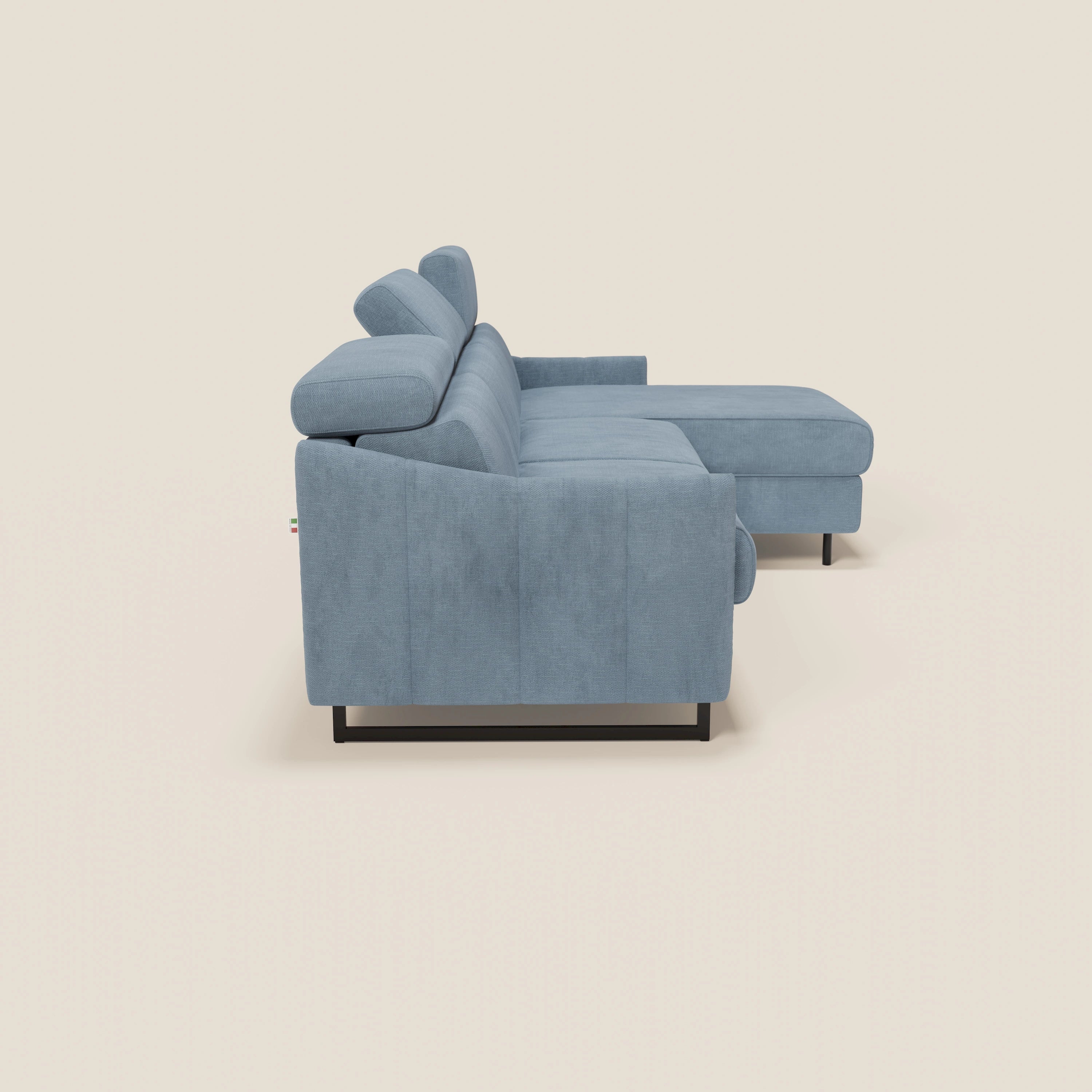 Loto Divano Letto Angolare con Penisola contenitore, Poggiatesta, Materasso Alto H18 in morbido tessuto impermeabile T14 - divani.store