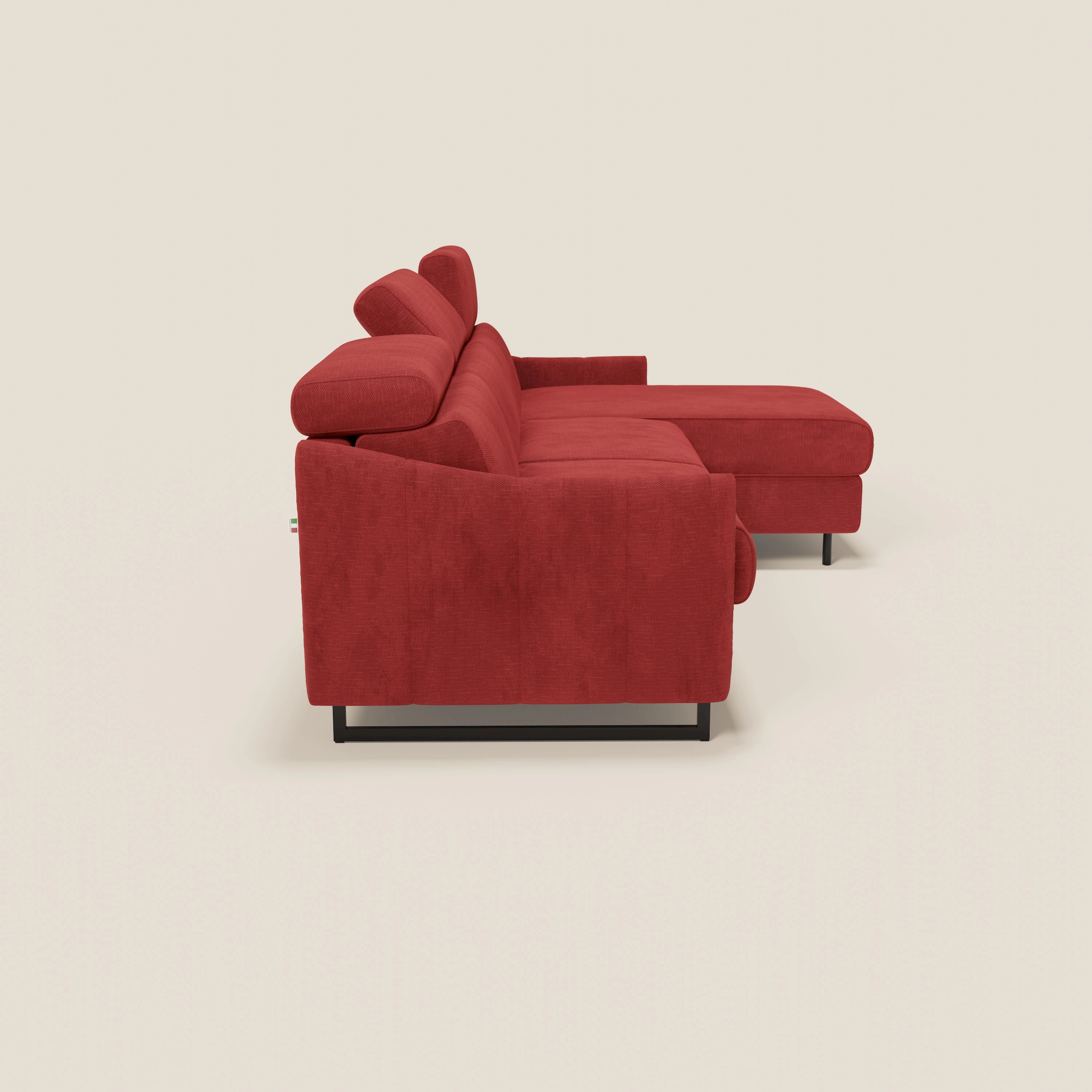 Loto Divano Letto Angolare con Penisola contenitore, Poggiatesta, Materasso Alto H18 in morbido tessuto impermeabile T14 - divani.store