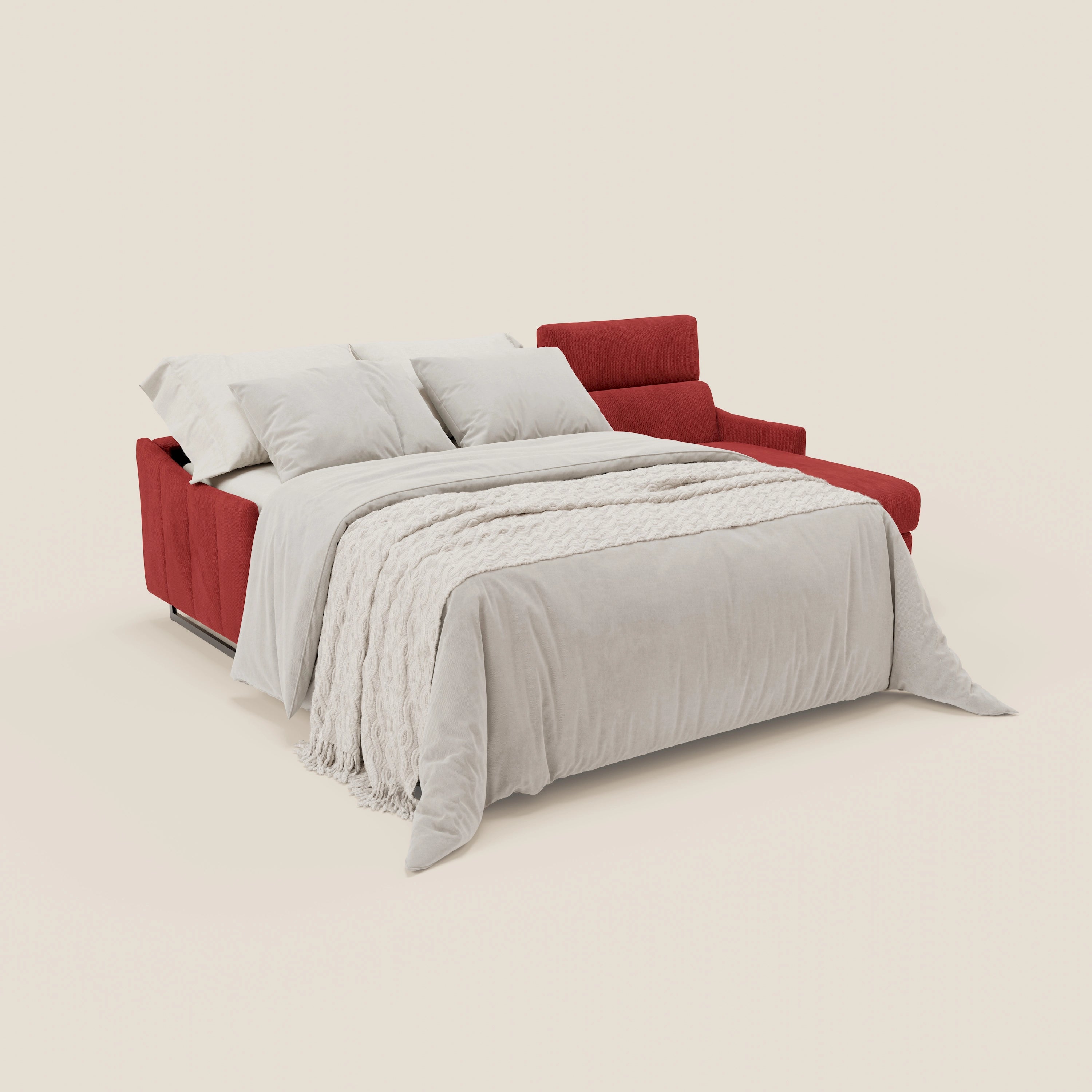 Loto Divano Letto Angolare con Penisola contenitore, Poggiatesta, Materasso Alto H18 in morbido tessuto impermeabile T14 - divani.store