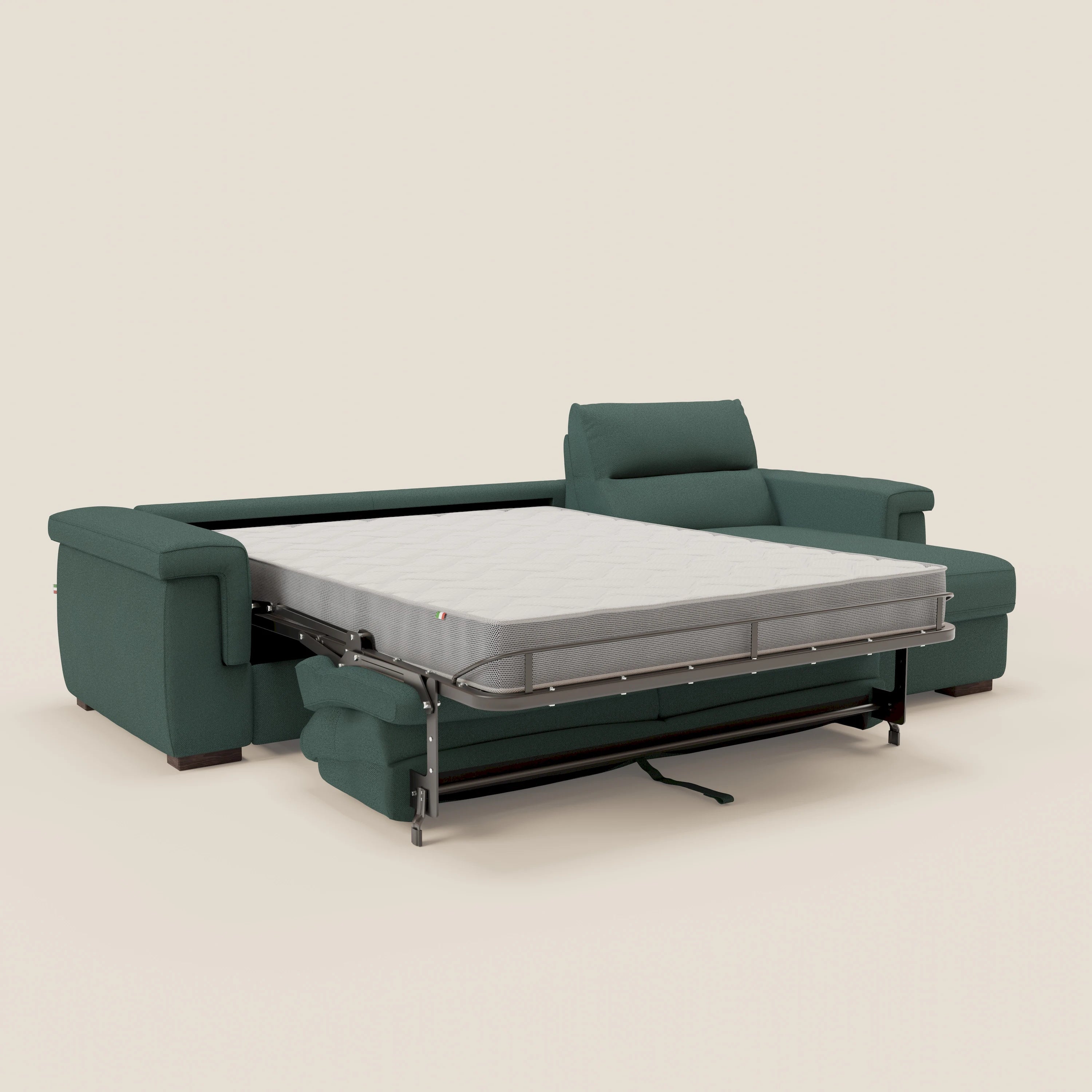 Magnolia canapé d'angle convertible avec méridienne coffre - matelas H 18cm en tissu détachable T05