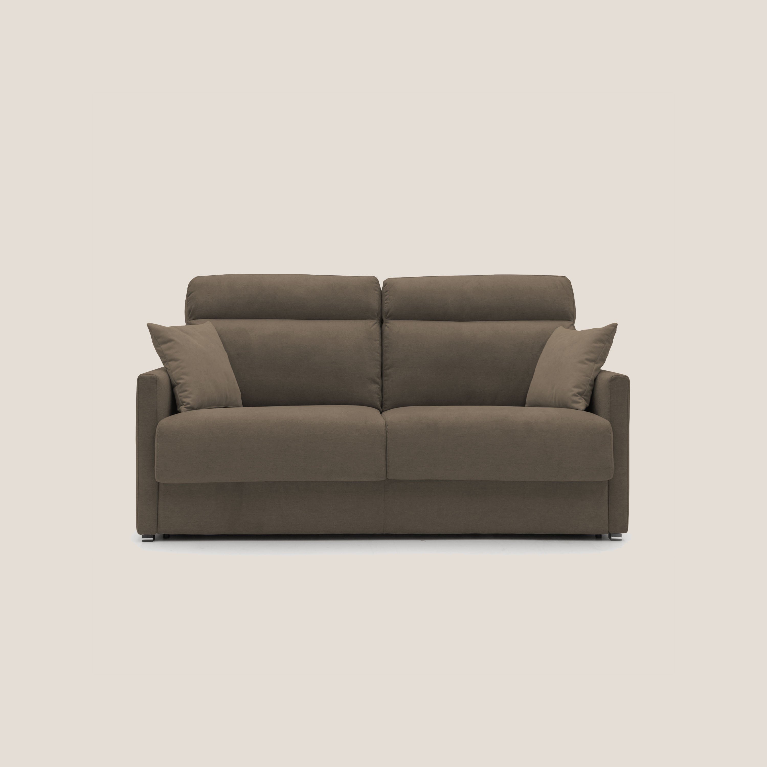 Margot Divano letto matrimoniale con schienale morbido alto in tessuto T02 marrone - divani.store