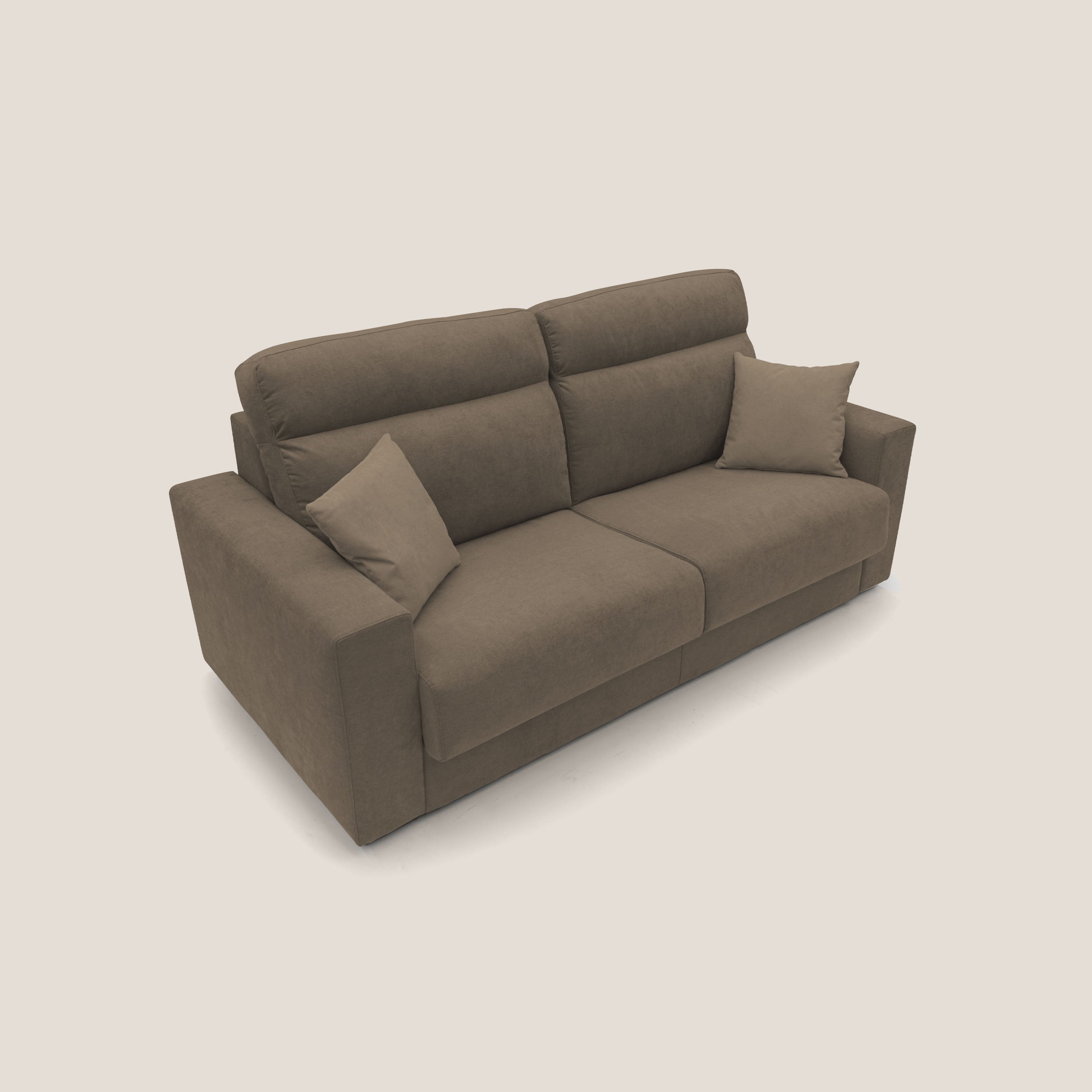 Nikita Divano letto matrimoniale con schienale morbido alto e rivestimento T02 marrone - divani.store