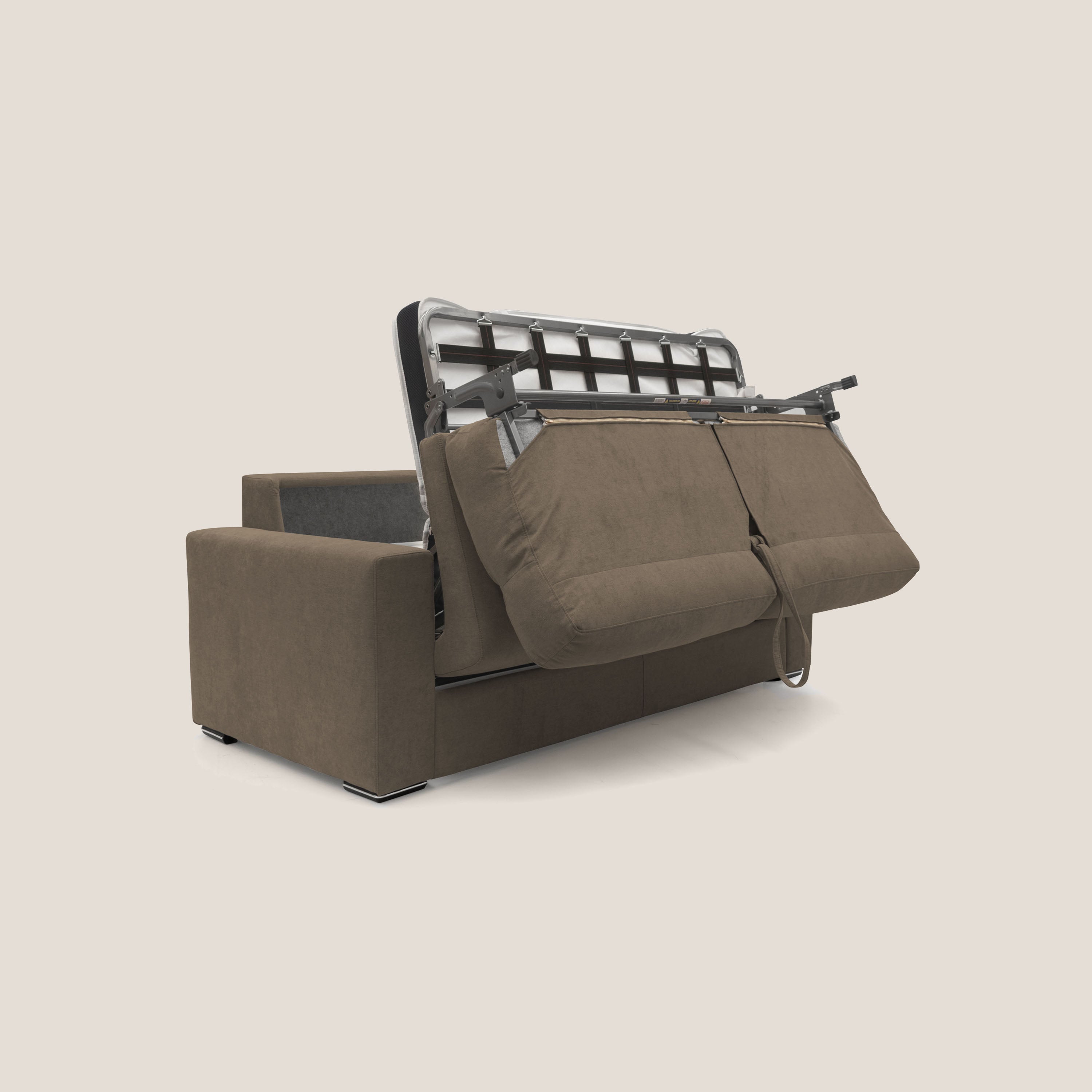 Nikita Divano letto matrimoniale con schienale morbido alto e rivestimento T02 marrone - divani.store