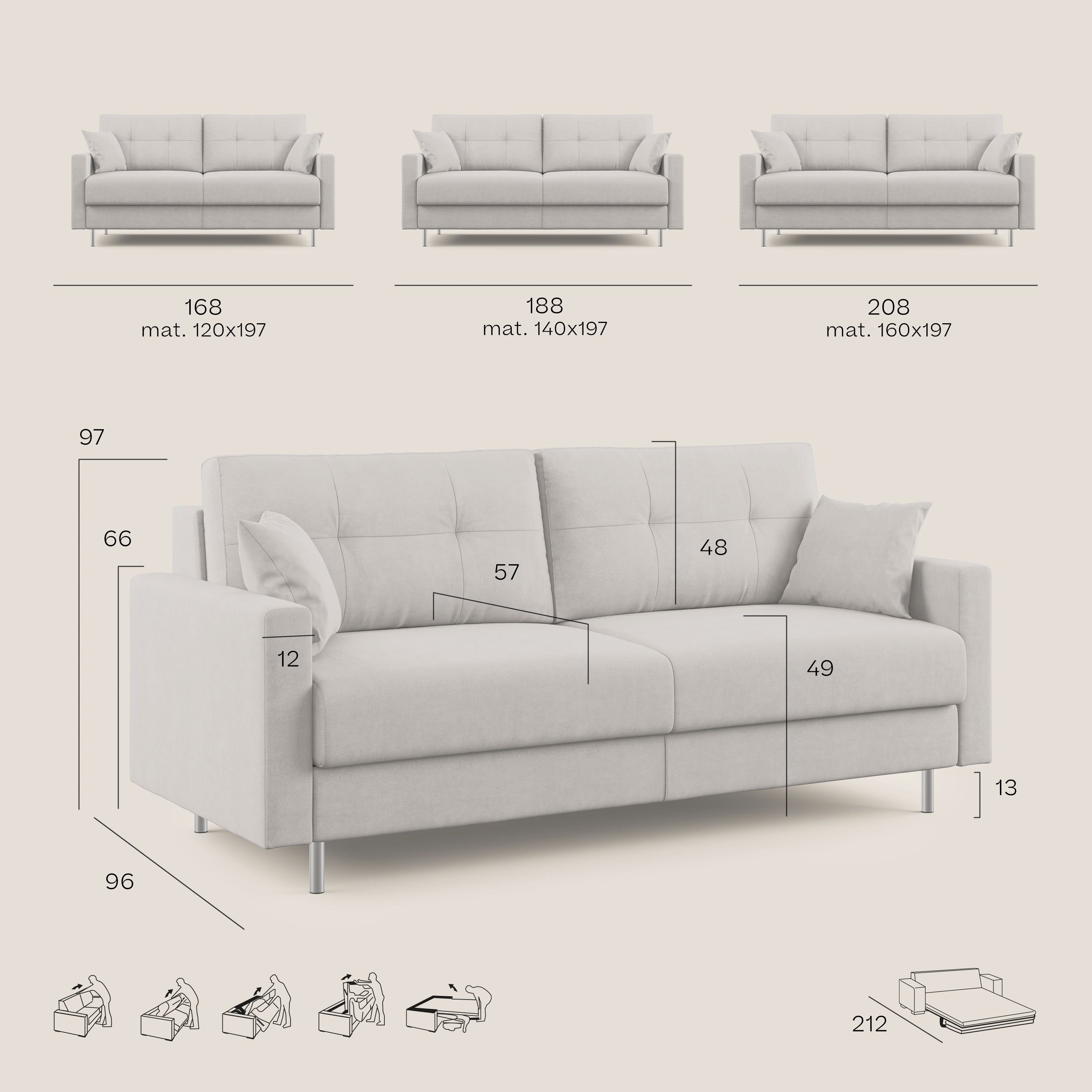 Megan divano letto matrimoniale in microfibra smacchiabile T11 marrone - divani.store