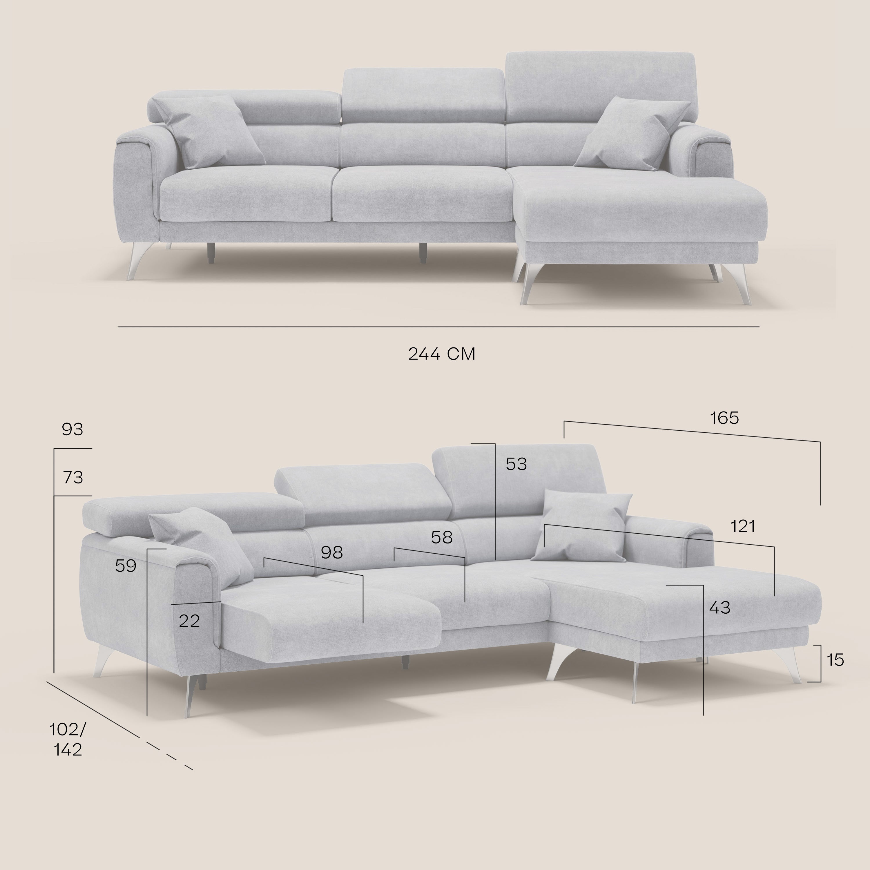 Caravaggio Divano angolare con sedute scorrevoli in tessuto morbido impermeabile T02 giallo - divani.store