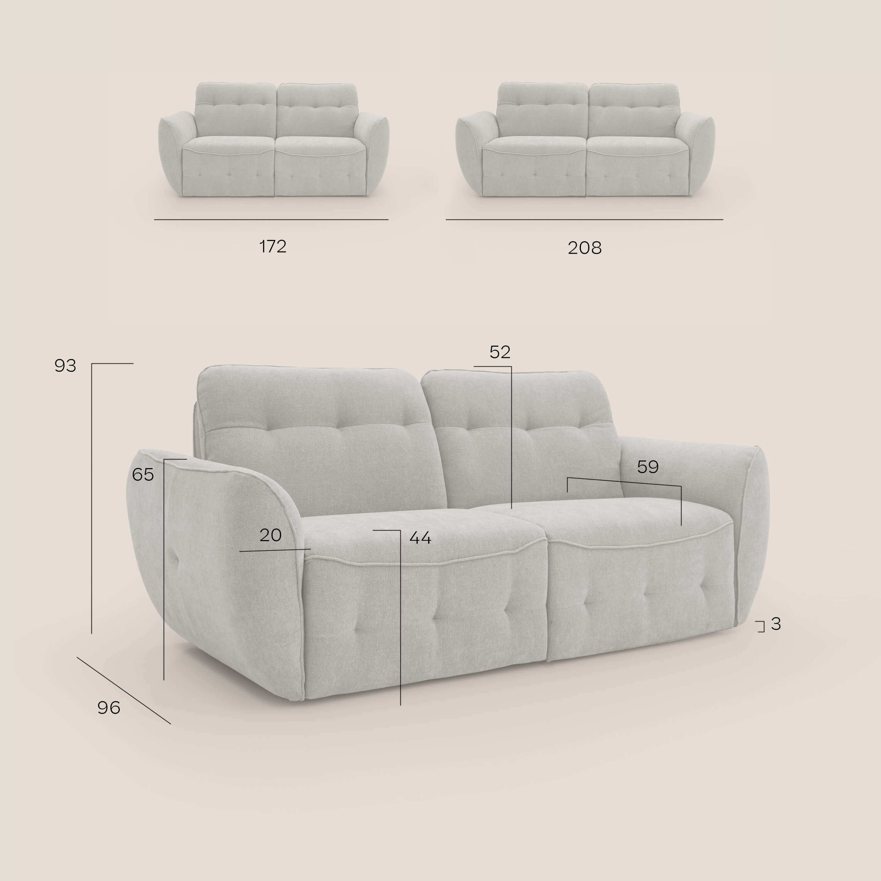 Cerbero divano 2 e 3 posti in morbido bouclé impermeabile T07 grigio - divani.store